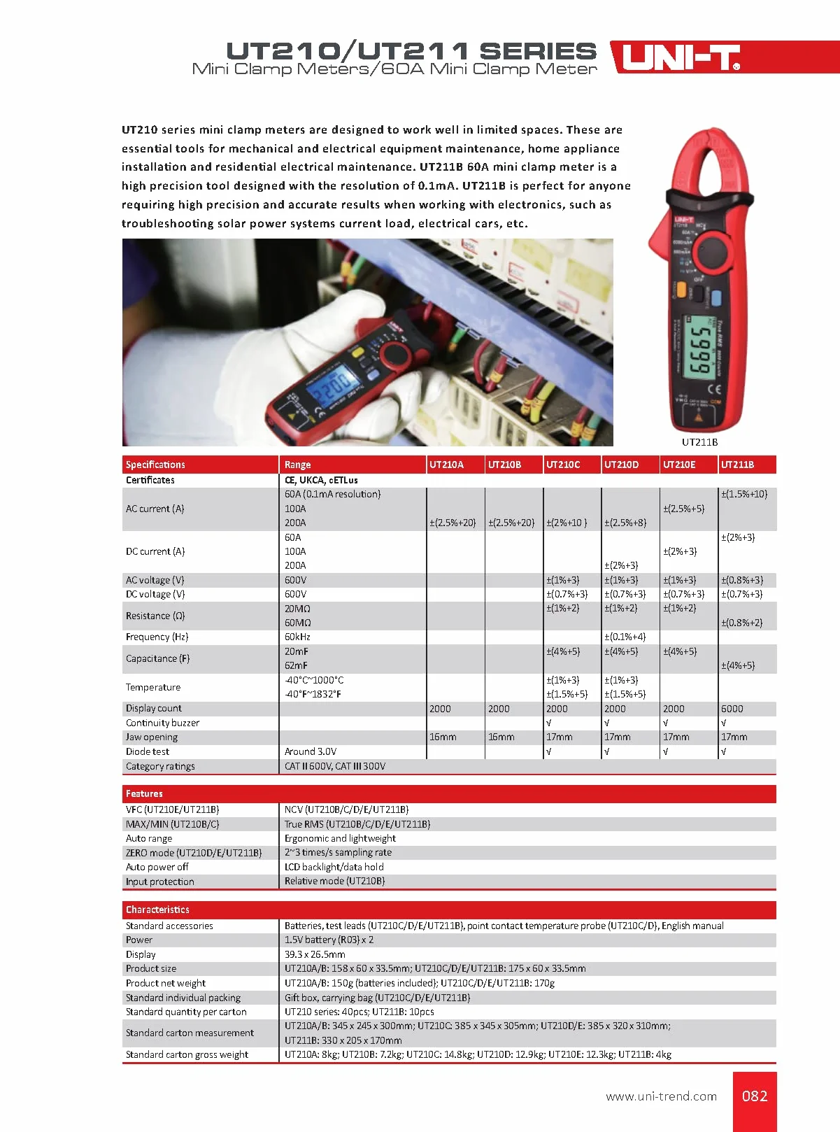 UNI-T UT211B 60A Mini Clamp Meter True RMS Data Retention LCD Backlight VFC Frequency Conversion Function Zero Measurement