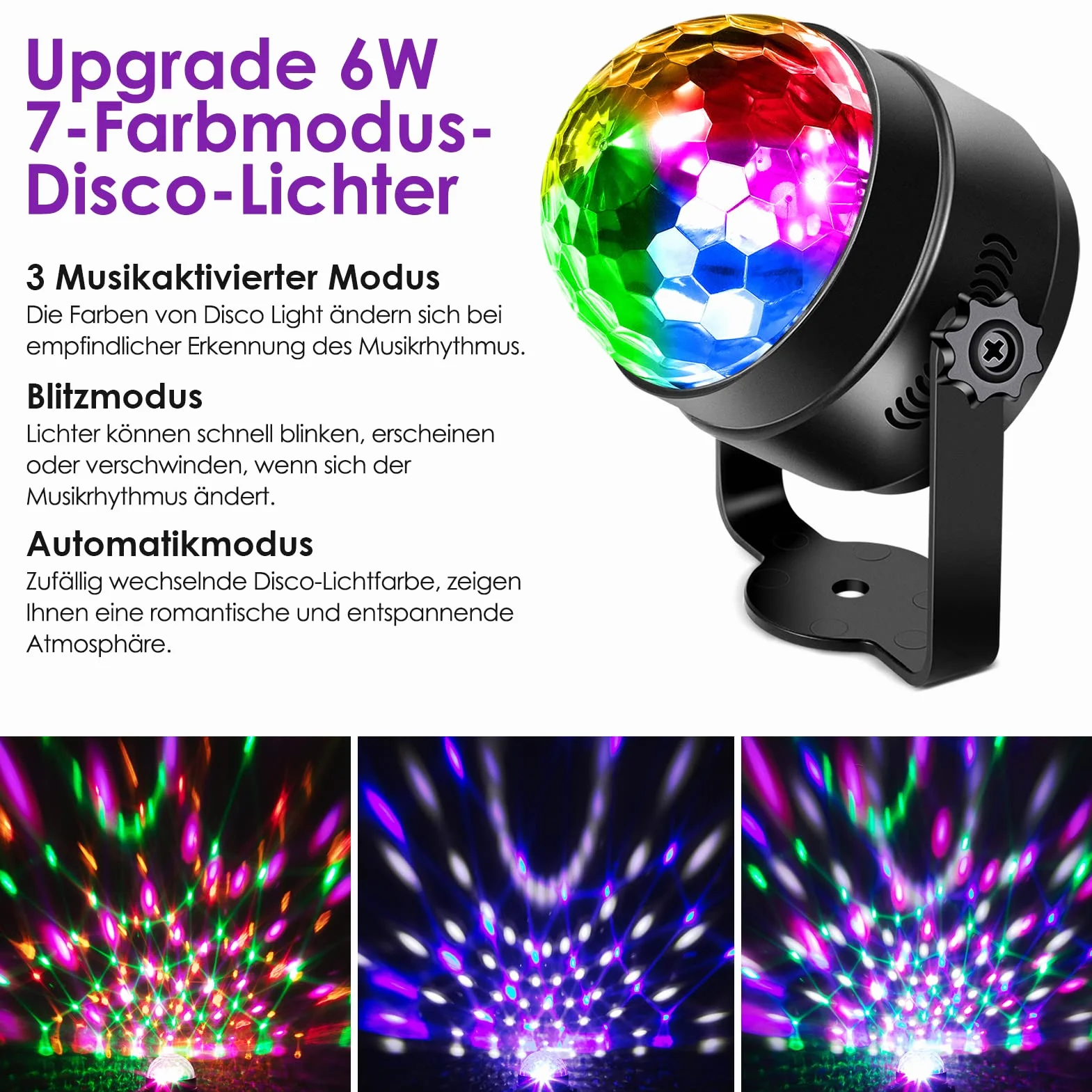 Litake Kula dyskotekowa 6 W oświetlenie sceniczne DJ 7 kolorów sterowanie muzyką pilot zdalnego sterowania lampa LED 2 sztuki