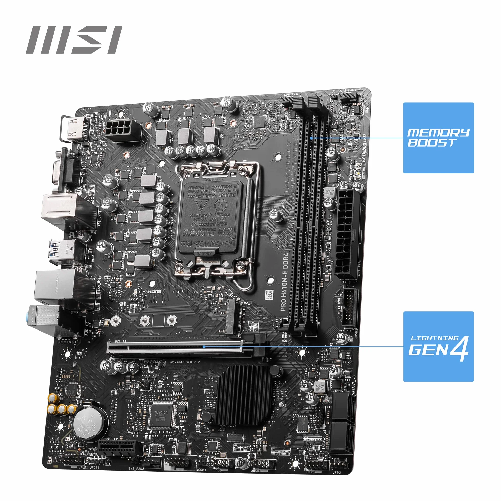 MSI PRO H610M-E płyta główna DDR4, Micro-ATX, obsługuje procesory Intel 12. generacji, LGA 1700-2 x DIMM (3200 MHz), 1 x gniazdo PCIe 4.0 x16, 1 x M.2 Gen3, USB 3.2 Gen1, 1G LAN, HDMI 1.4 i VGA
