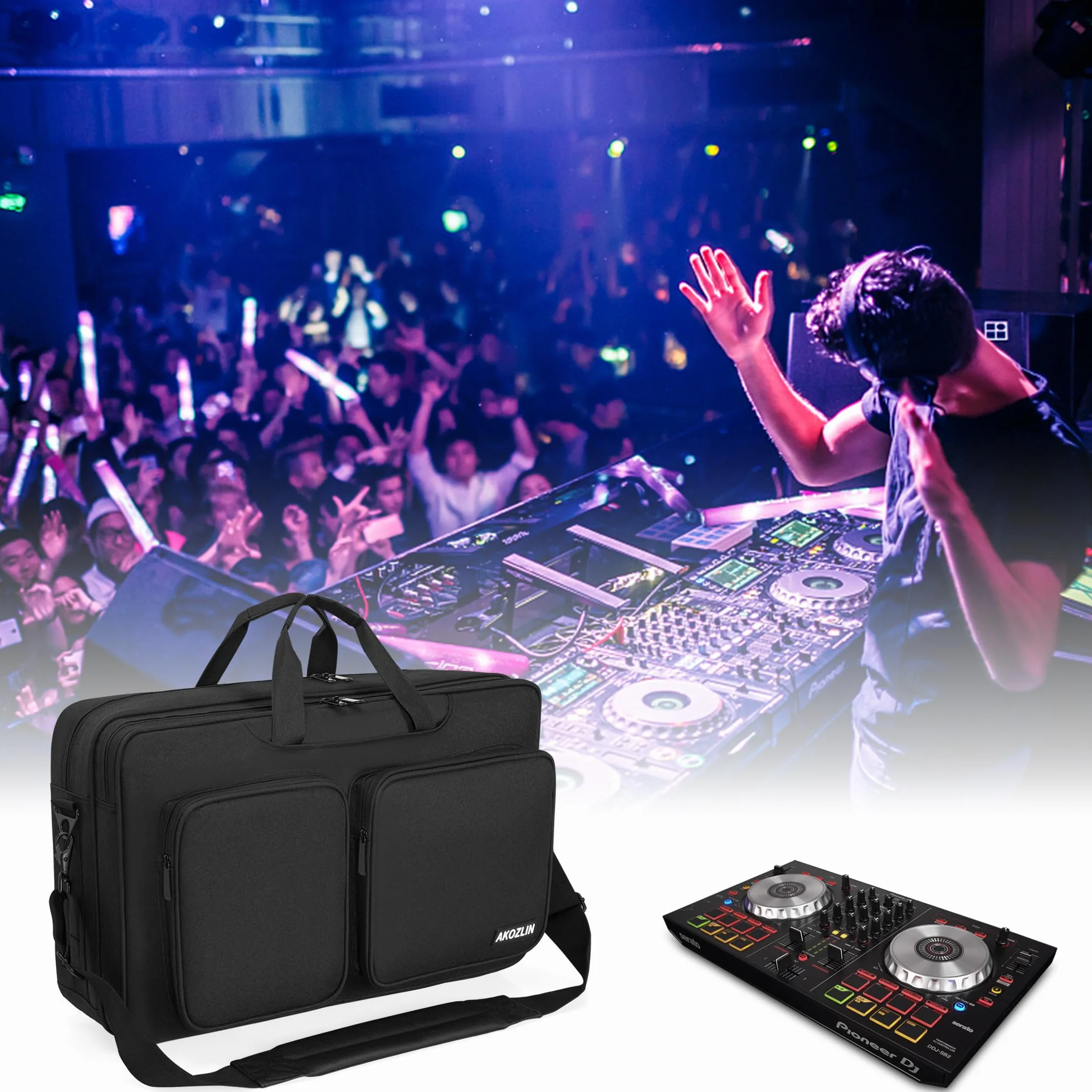 AKOZLIN Torba DJ Driver dla Pioneer DJ Lite DDJ-SB3 DDJ-SB2 DDJ-400 DDJ-RB FLX4 54x32x14 cm