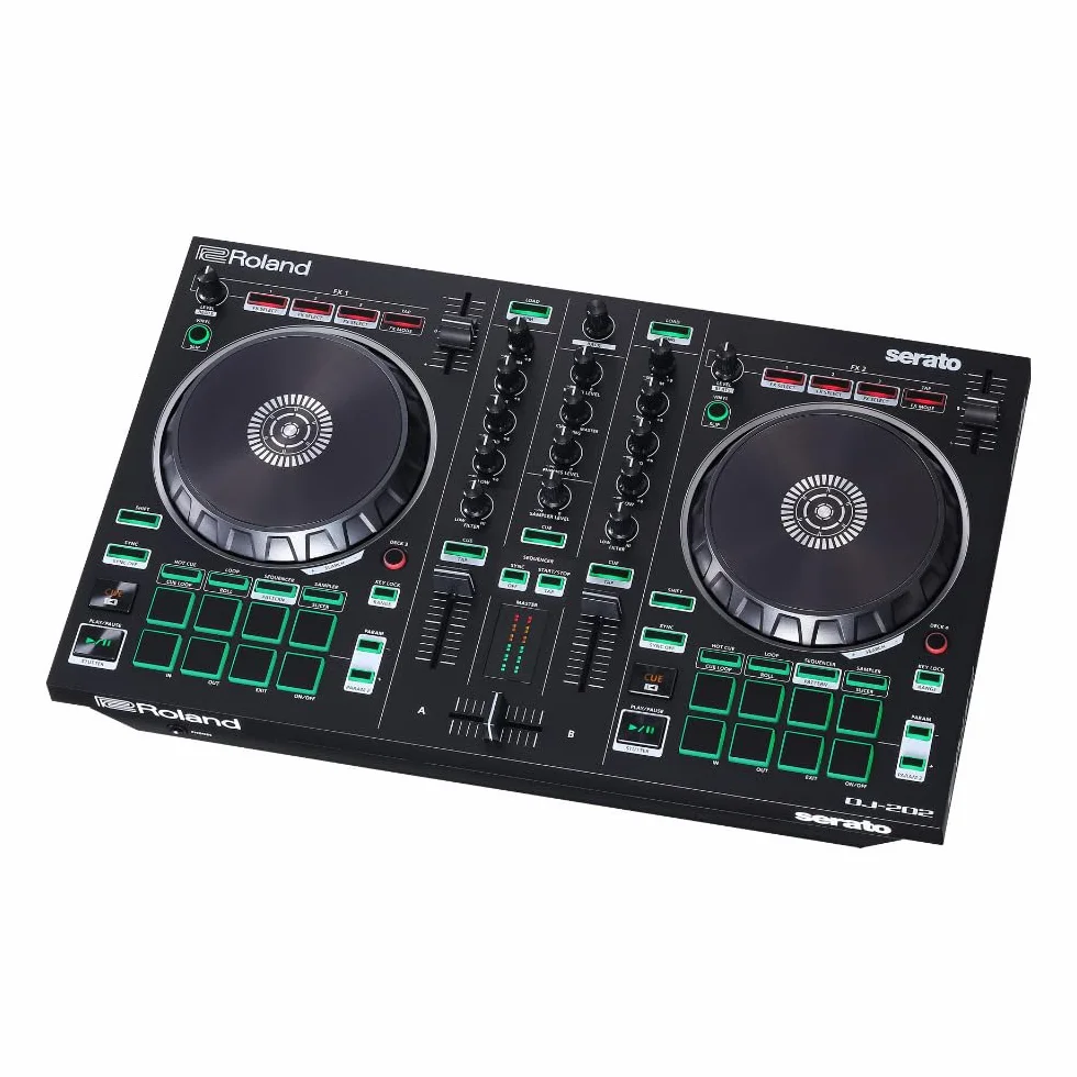 Roland DJ-202 Kompaktowy Kontroler DJ 2-Kanałowy 4-Seckowy do Serato DJ Lite Duże Talerze Niskie Opóźnienie