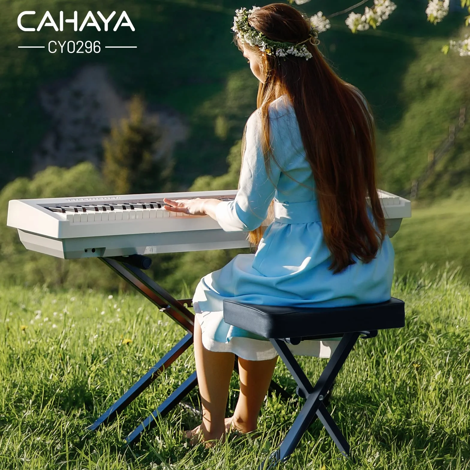 CAHAYA Premium Keyboard Ławka 7CM Wyściełana poduszka Grubość X-Style Ławka fortepianowa 3 Regulowana wysokość Klawiatura Premium Krzesło do elektronicznych klawiatur cyfrowych Fortepiany CY0296