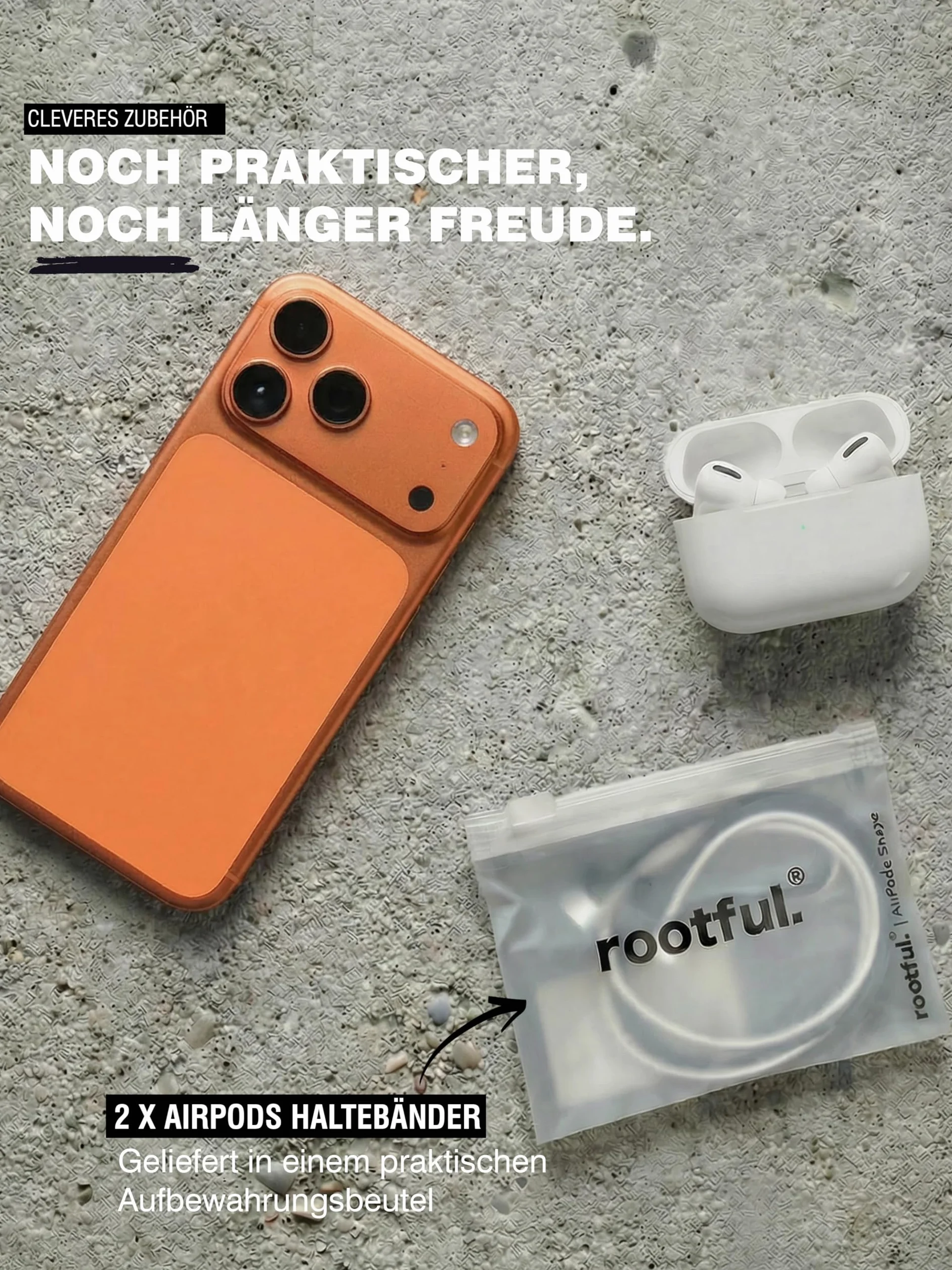 rootful.® 2-częściowy zestaw magnetycznych silikonowych pasków, kompatybilnych z Apple AirPods (1–4) i AirPods Pro (1–2) – niezawodne akcesorium do sportu i podróży