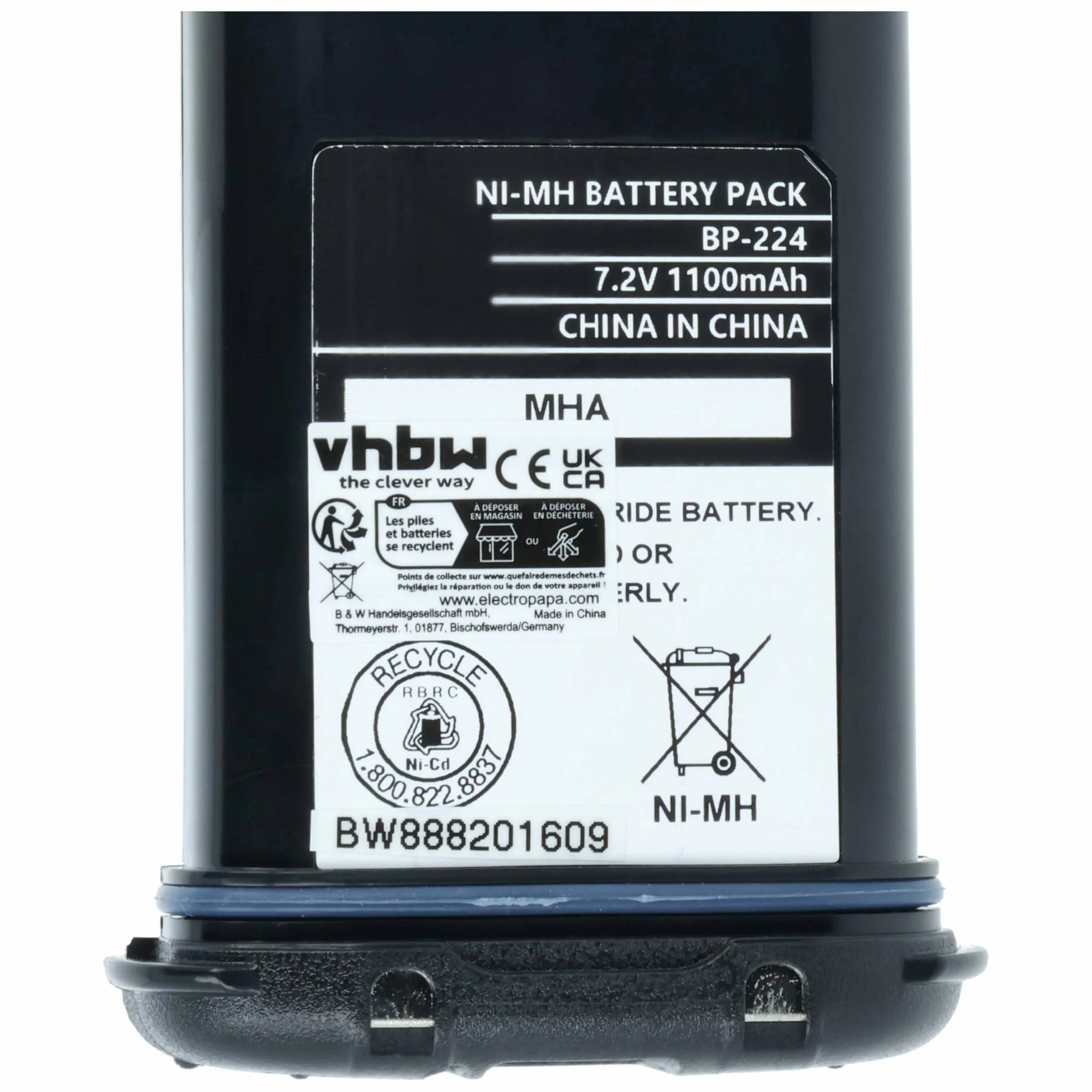 vhbw Akumulator zastępczy do Icom BP-224, BP-224H do radiotelefonu, Walkie Talkie (1100 mAh 7,2 V NiMH)