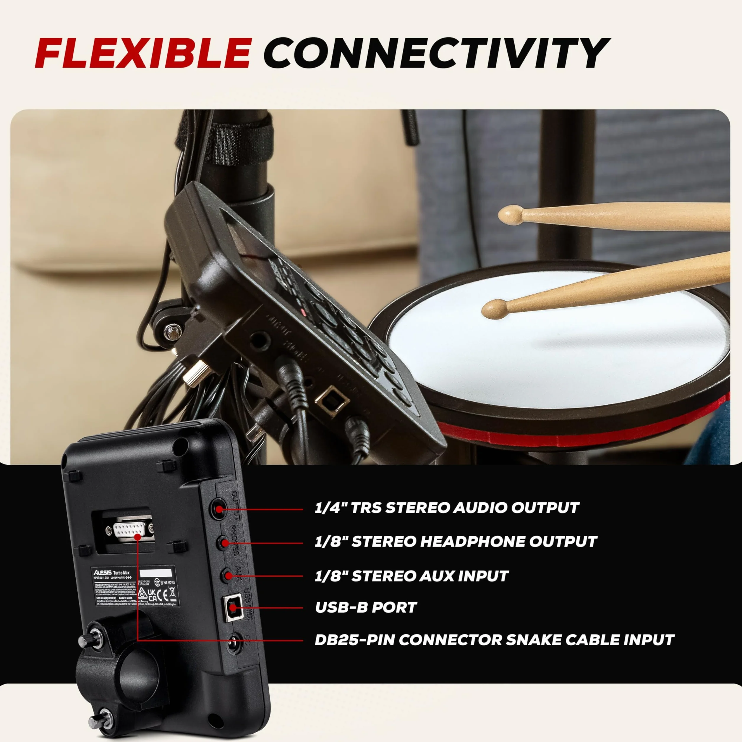 Alesis Turbo Max Składana perkusja elektroniczna 8" ciche pady siatkowe Bluetooth