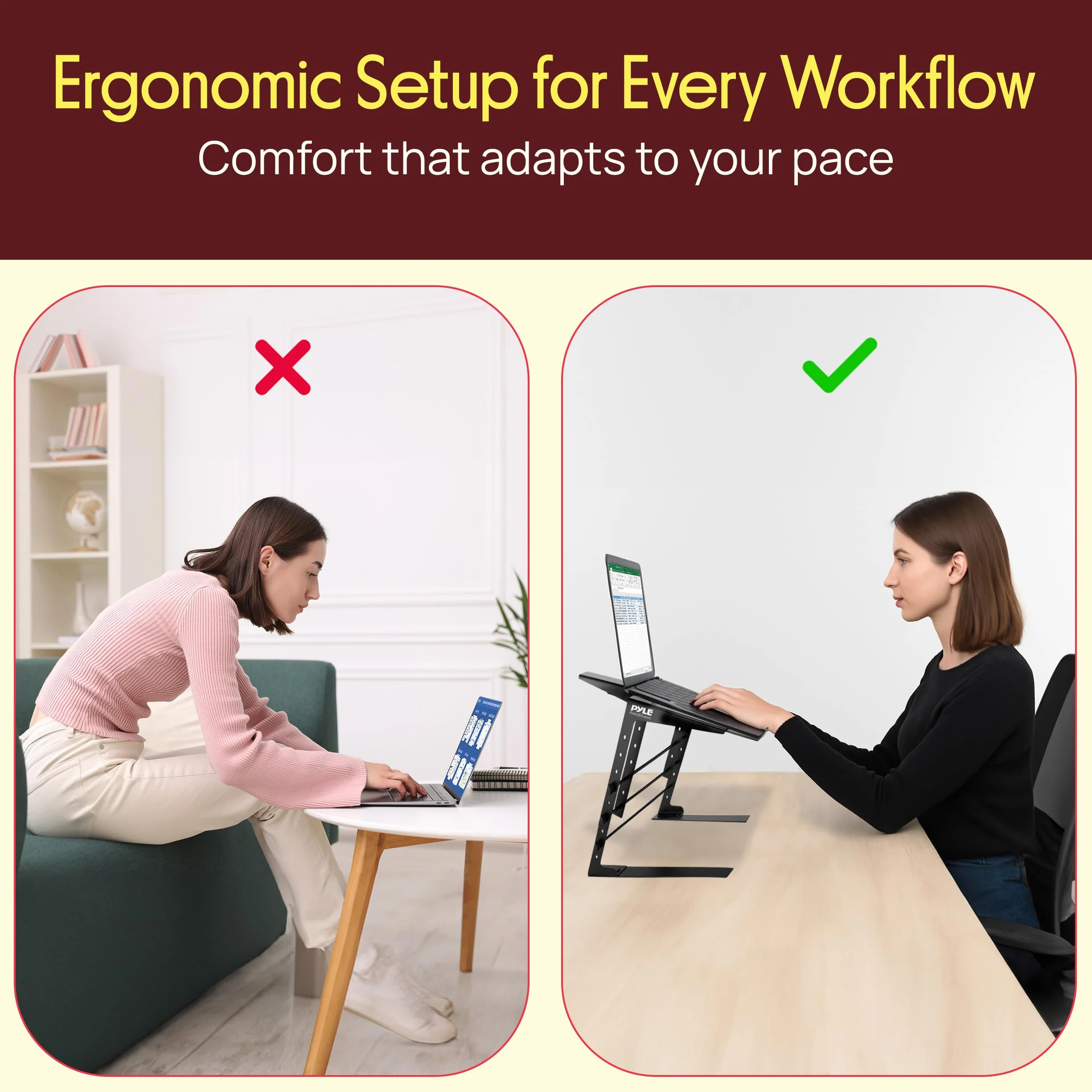 Pyle Stolik dla DJ, przenośny podwójny stojak na laptopa, podwójny stojak na laptopa z regulowaną wysokością, ergonomiczny design i antypoślizgowe ząbki, do miksera DJ-a, kontrolera, stacji roboczej,