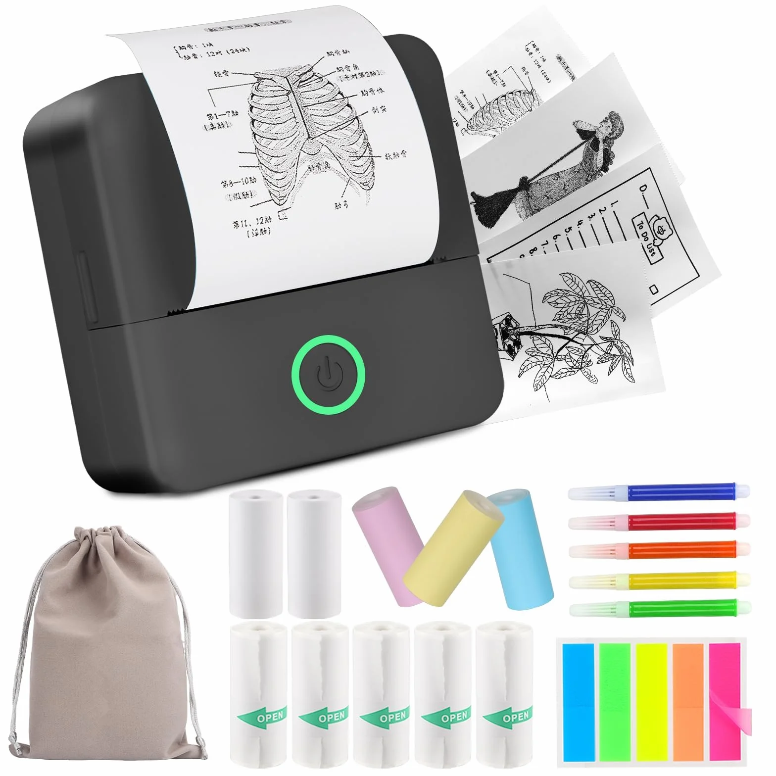 Mini drukarka fotograficzna, przenośna bezprzewodowa drukarka termiczna Bluetooth, mała drukarka natychmiastowa, drukowanie paragonów, ładowanie przez USB z systemem iOS/Android do