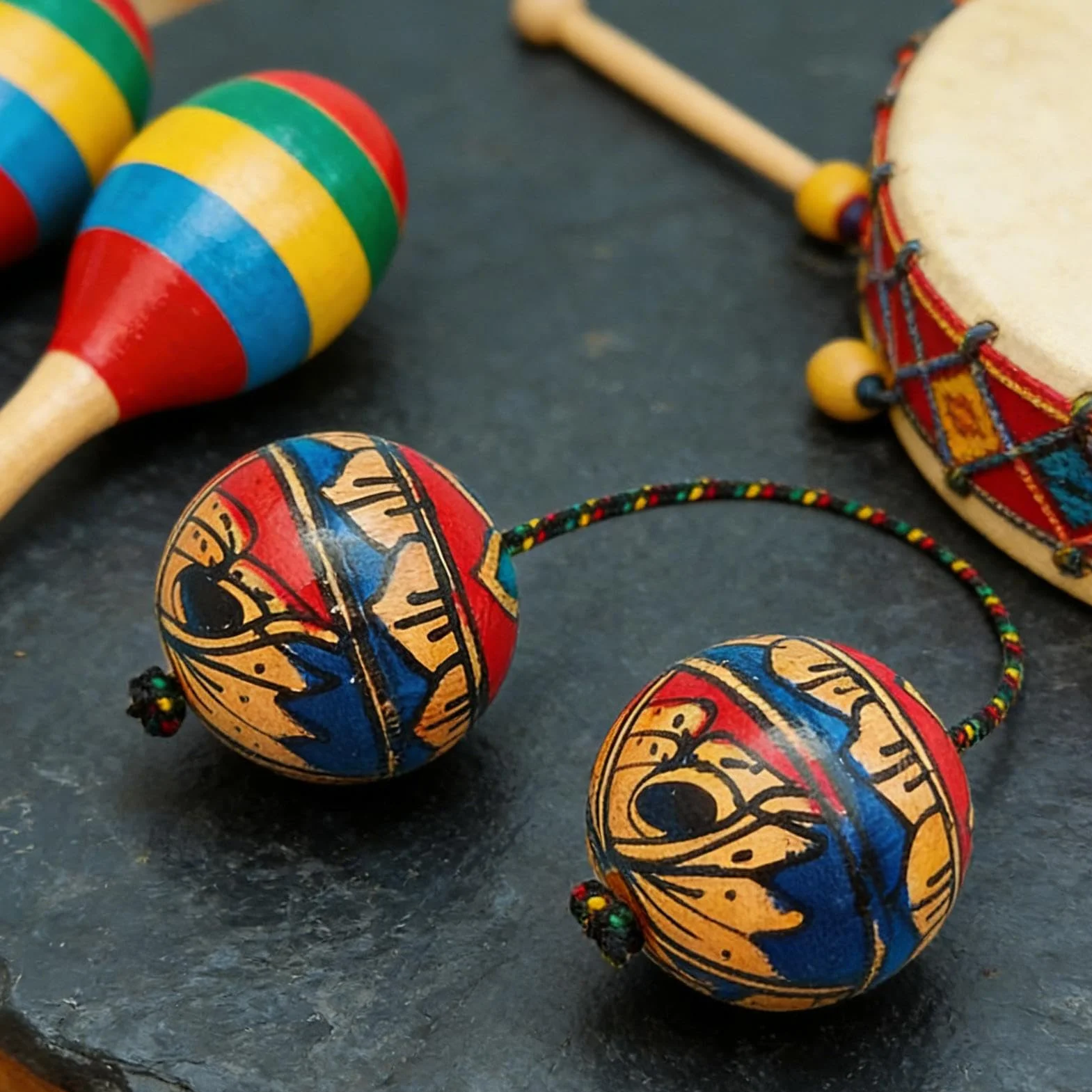 Asalato instrument perkusyjny do odtwarzania muzyki, drewniany bęben z regulowanym sznurkiem, kompaktowy rozmiar 5 x 4,8 cm, konstrukcja 50 g, idealny dla dzieci, dorosłych, na festiwal podróży