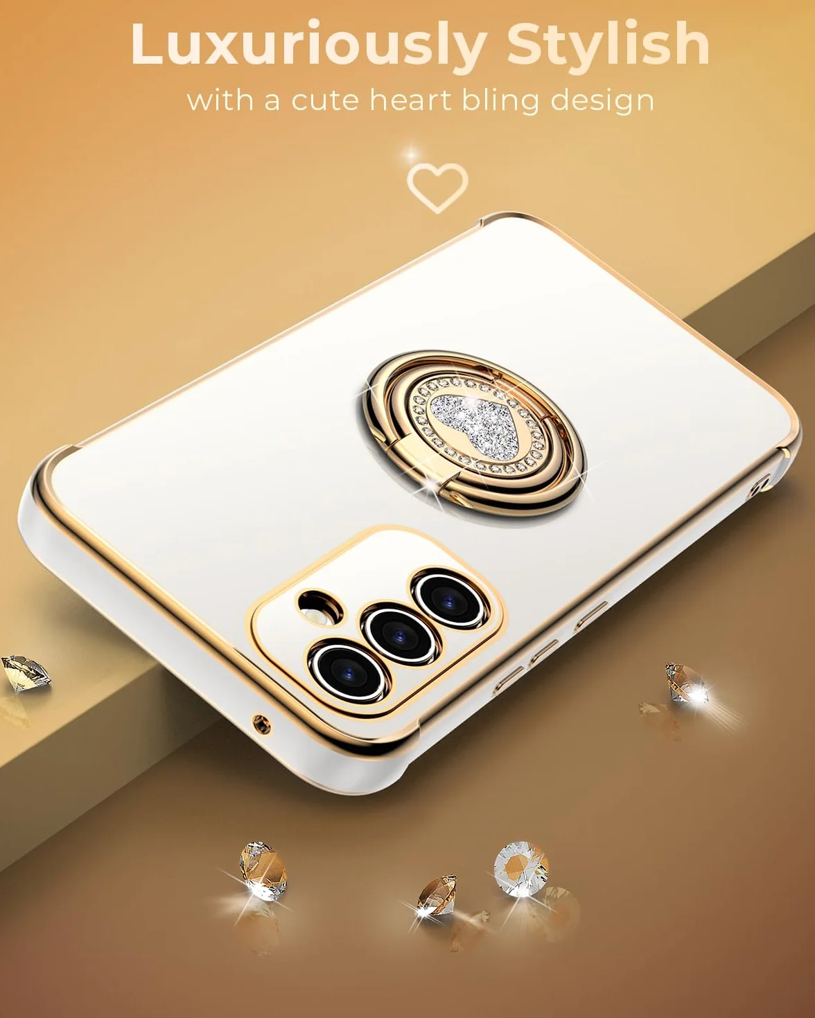 XYZ Etui do Samsung Galaxy A36 5G, etui z paskiem w kształcie serca, podwójny pierścień, stojak, etui na telefon komórkowy, łańcuszek na telefon komórkowy, dla kobiet i dziewcząt, cienkie, odporne na