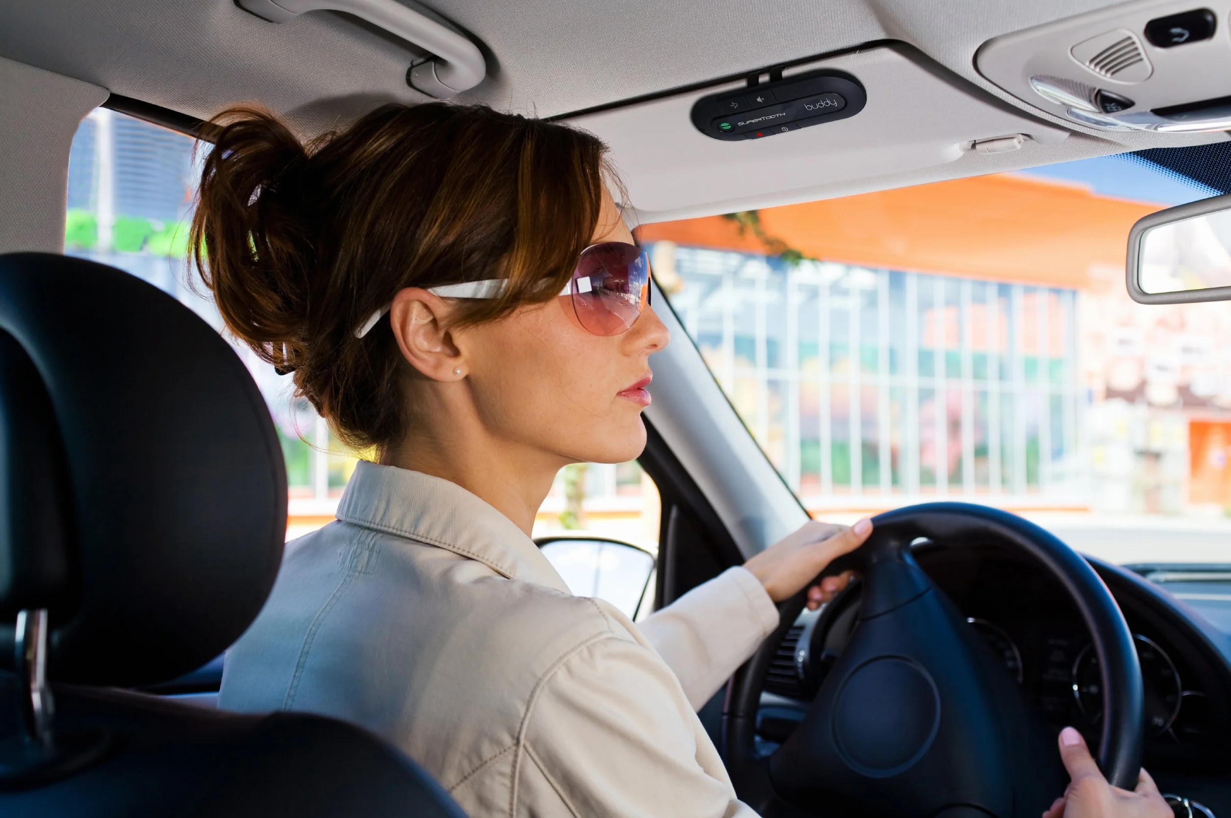Buddy zestaw głośnomówiący Bluetooth Visor Speakerphone samochodowy do smartfonów, kompatybilny z iPhone, Samsung, Huawei, Google i innymi smartfonami komórkowymi, czarny