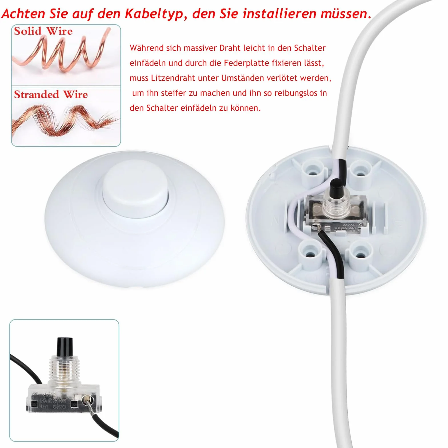 Powice Włącznik nożny, okrągły, biały, 3 A, 250 V, lampa stojąca, przełącznik pedału