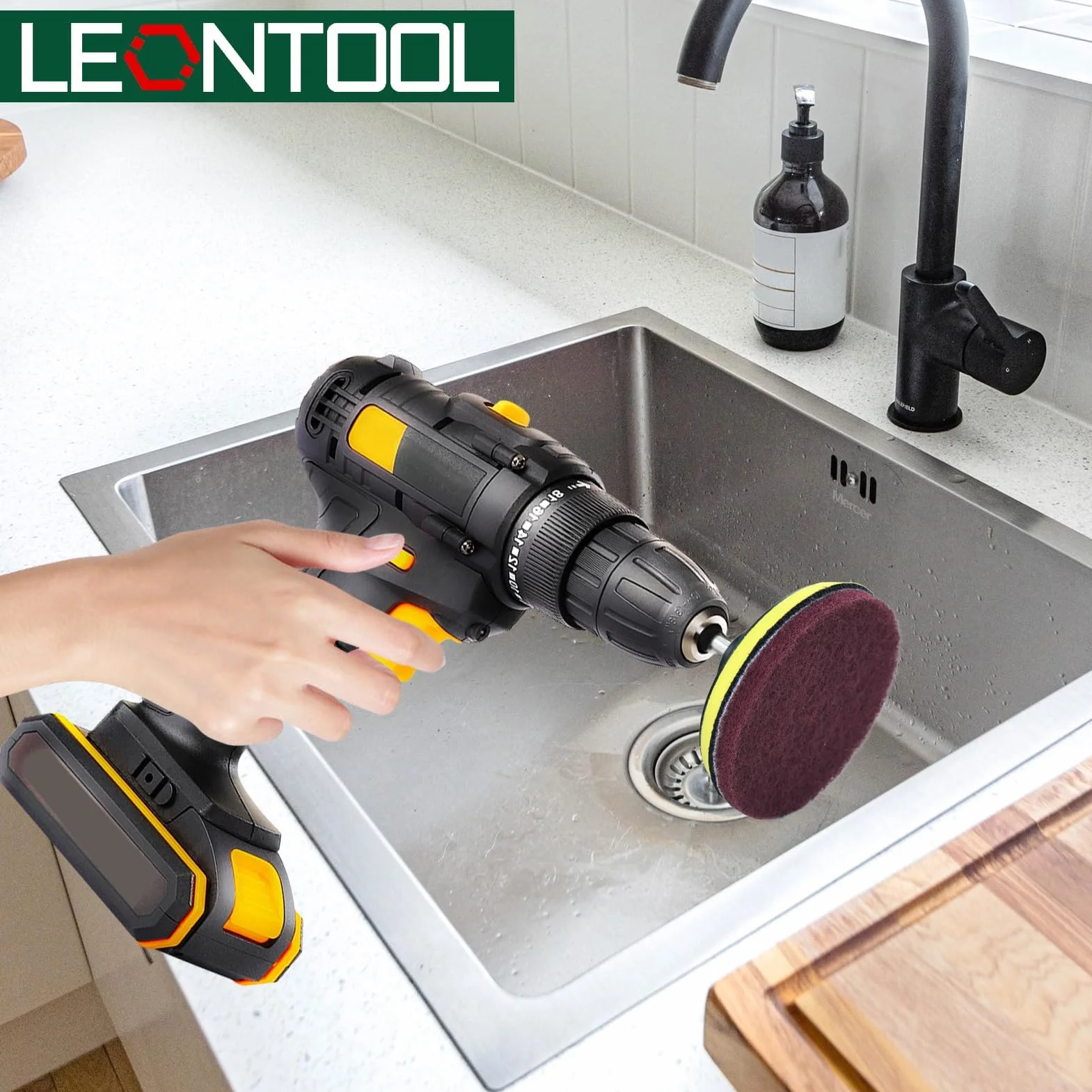 LEONTOOL Szczotka do czyszczenia płytek, 10 cm, z 6 gąbkami do szorowania, do kuchni, łazienki, zaprawy fugowej, dywanów, grilla, płytek