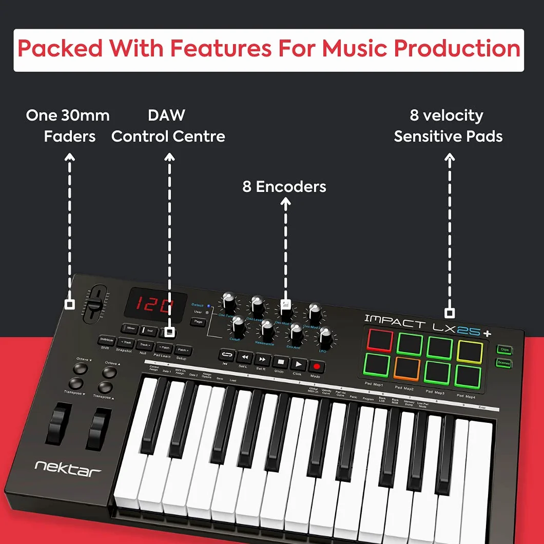 Nektar Impact LX25 Plus 25-klawiszowy kontroler klawiatury MIDI USB