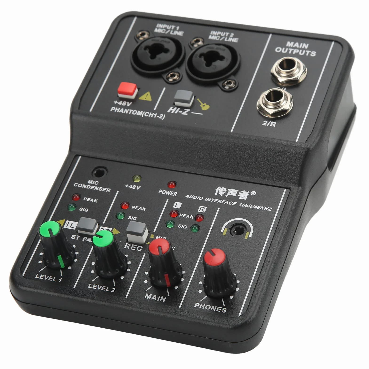 Mini Mikser Audio, 2-kanałowy Profesjonalny System Konsoli z Płytą Dźwiękową USB, Zakres Wzmocnienia 40 DB, Mini Mikser Zasilania 48 V do Transmisji na żywo, Karaoke i Nagrywania Stereo