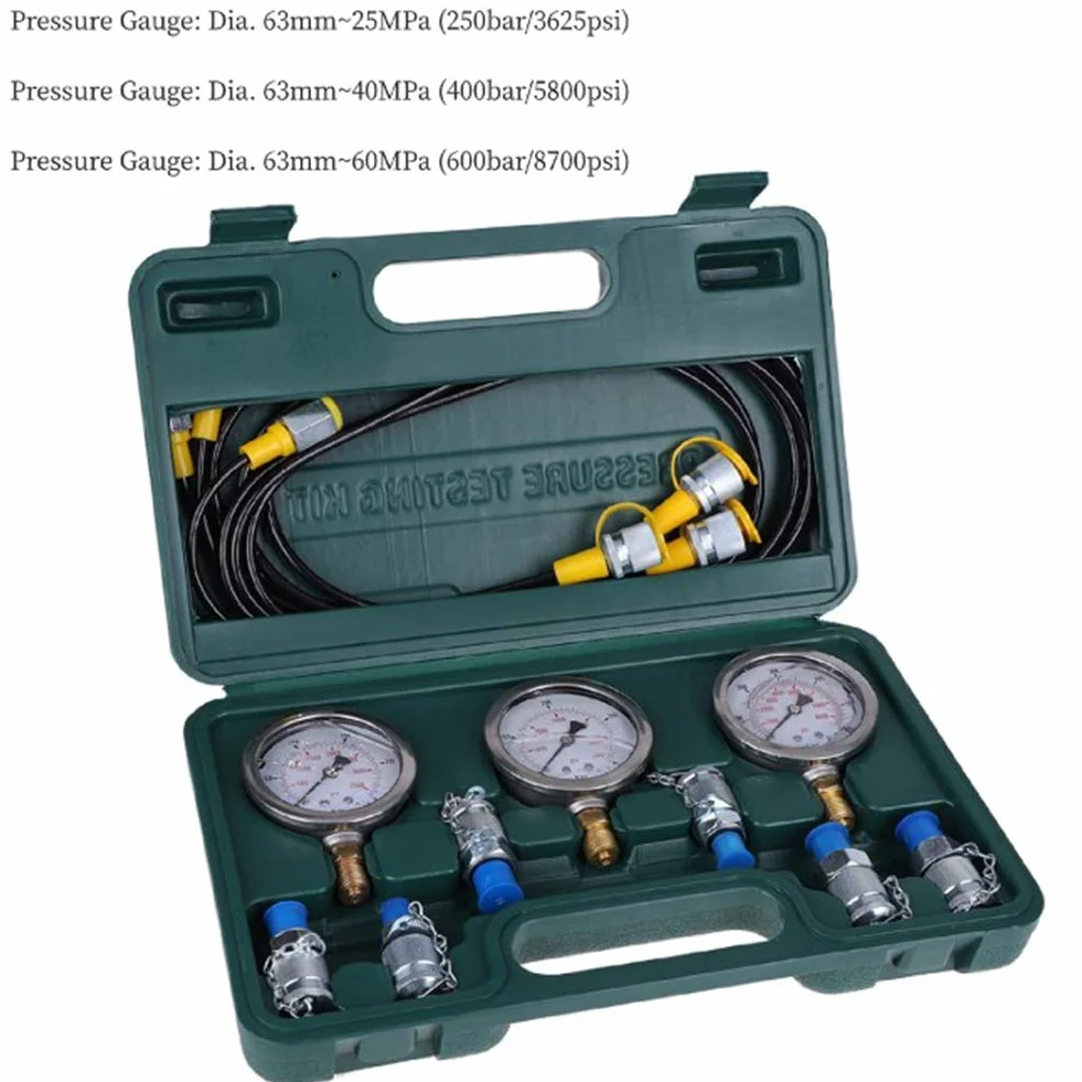 Manometr hydrauliczny, zestaw do testowania ciśnienia hydraulicznego Odporność na ciśnienie do prób ciśnieniowych maszyn, 25/40/60 MPa