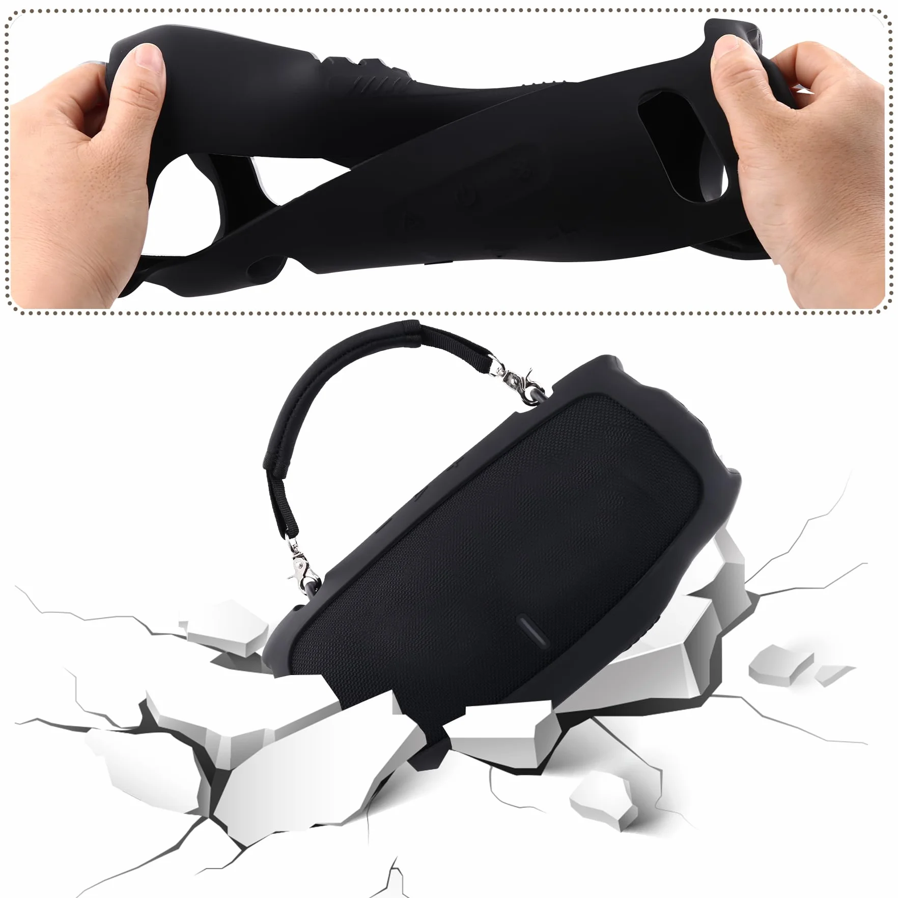 co2CREA Etui do przenoszenia, silikonowe etui kompatybilne z JBL Xtreme 4, przenośny głośnik Bluetooth, ultralekki, silikonowy pokrowiec ochronny z uchwytem głośnikowym (głośnik nie wchodzi w zakres