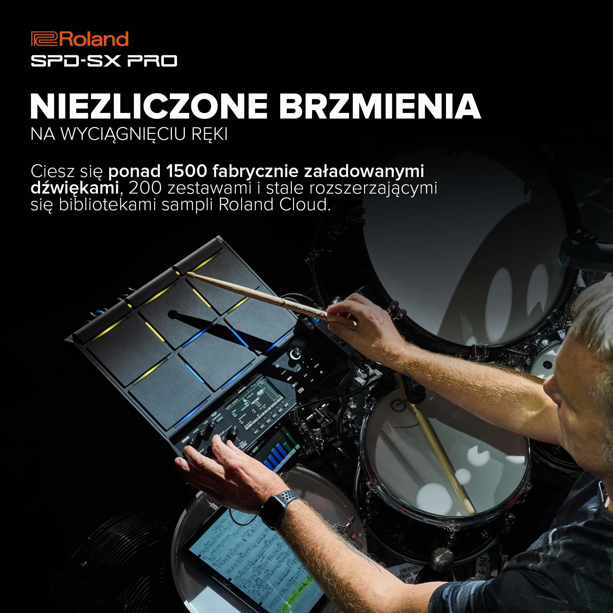 Pad so Sampli Roland SPD-SX PRO | Flagowy Pad do Sampli dla Perkusistów i Innych Muzyków | 9 Powierzchni do Gry, 8 Zewnętrznych Wejść Wyzwalających, Kolorowy Wyświetlacz