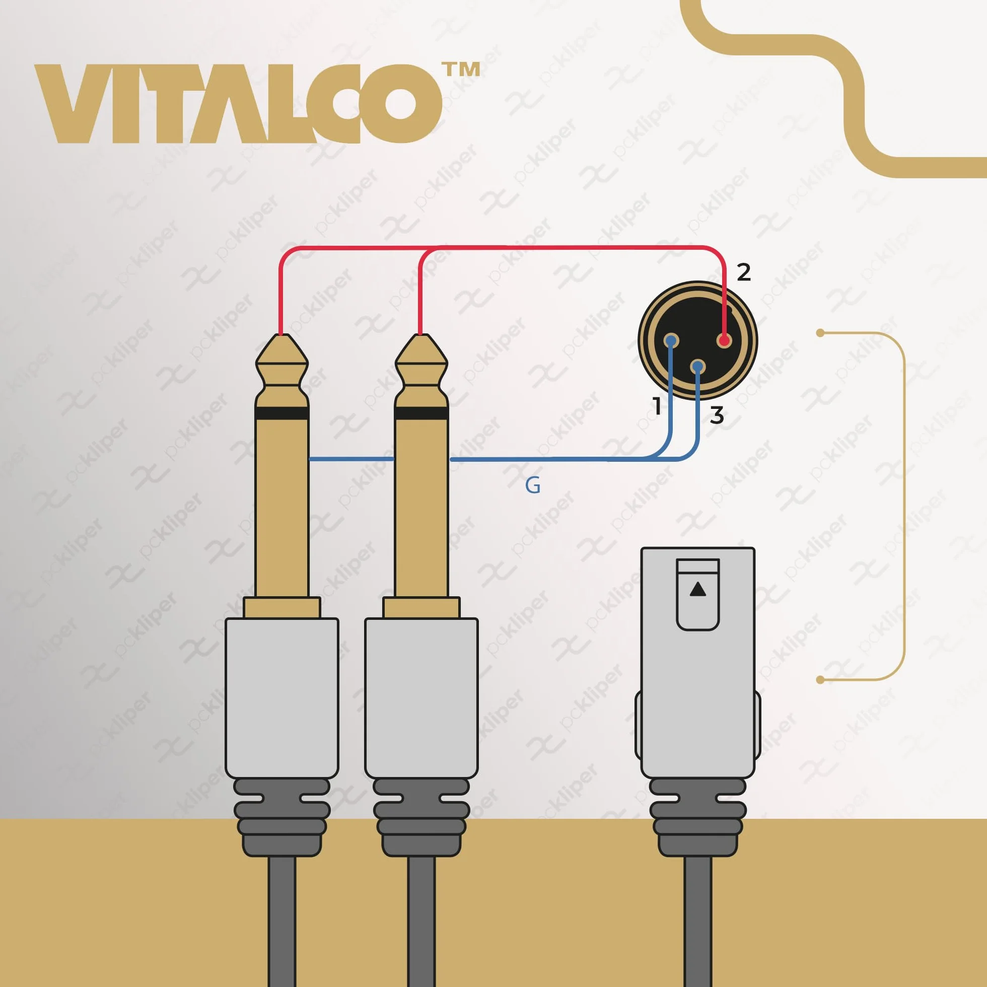 Wtyczka XLR na 2 x 6,3 mm TS kabel Vitalco 1,5 m kabel mikrofonowy 3-biegunowy na wtyk jack adapter audio