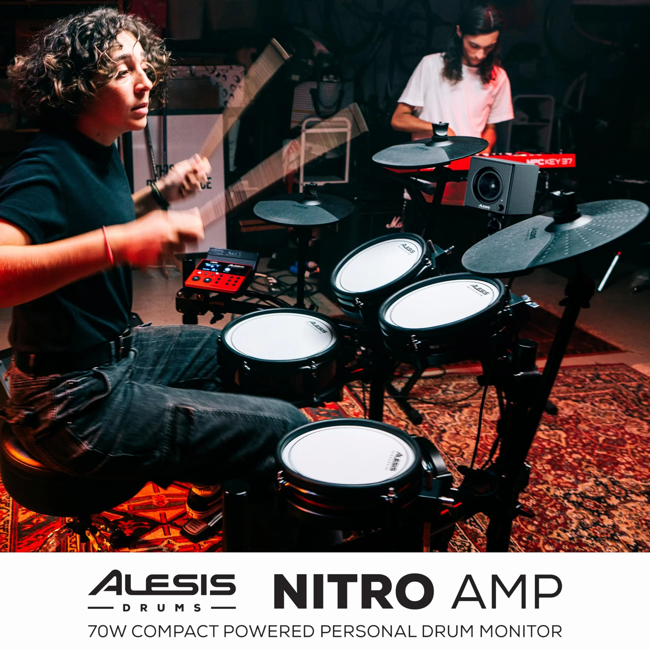Alesis Nitro Amp 70 W - Kompaktowy Monitor Perkusyjny do Ćwiczeń i Lekcji, Montowany na Stelażu z Dołączonymi Zaciskami