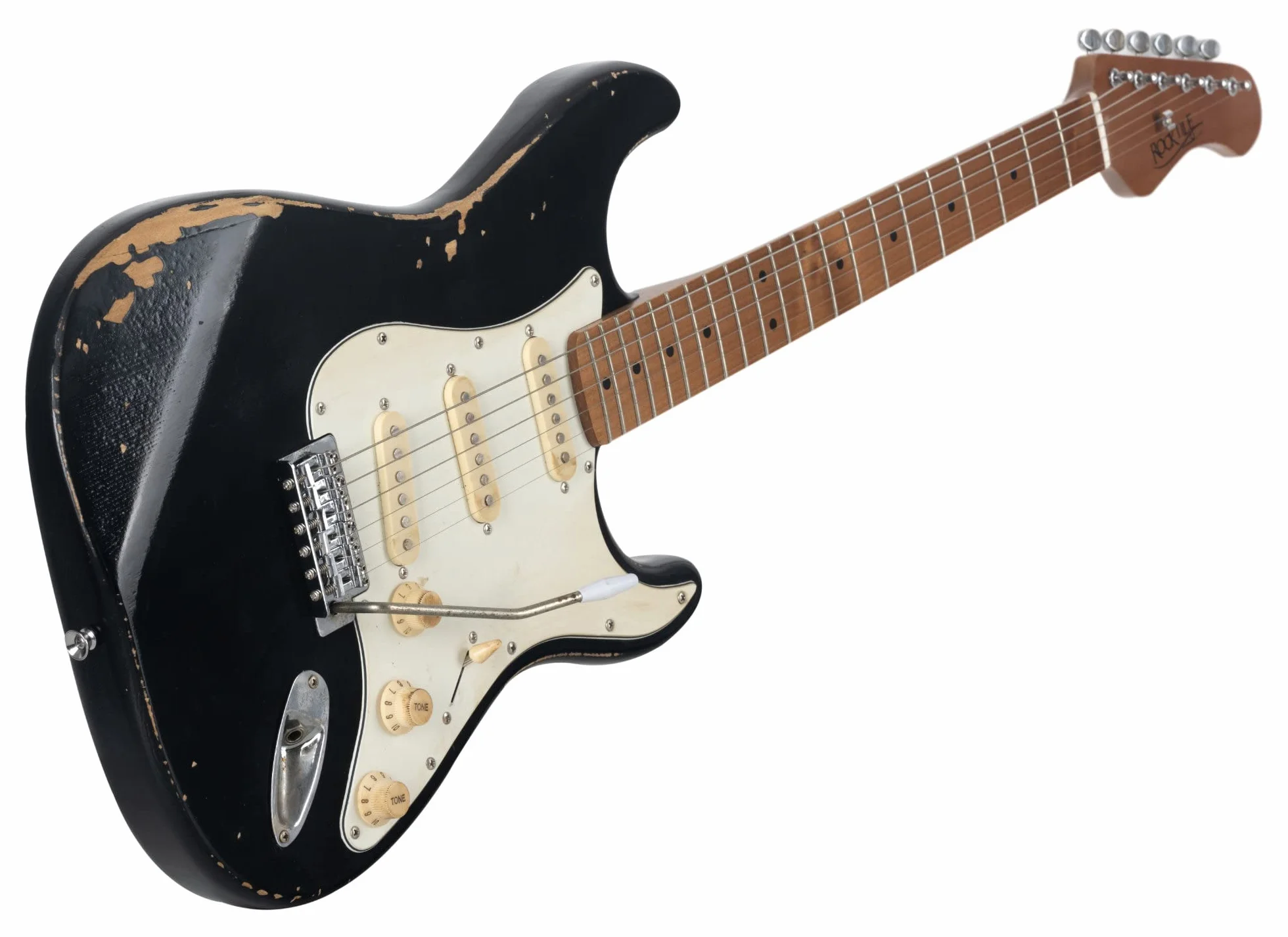 Rocktile Vinstage ST-RMBK gitara elektryczna relicowa jesion prażony klon 3 x Single Coil Pickup czarny
