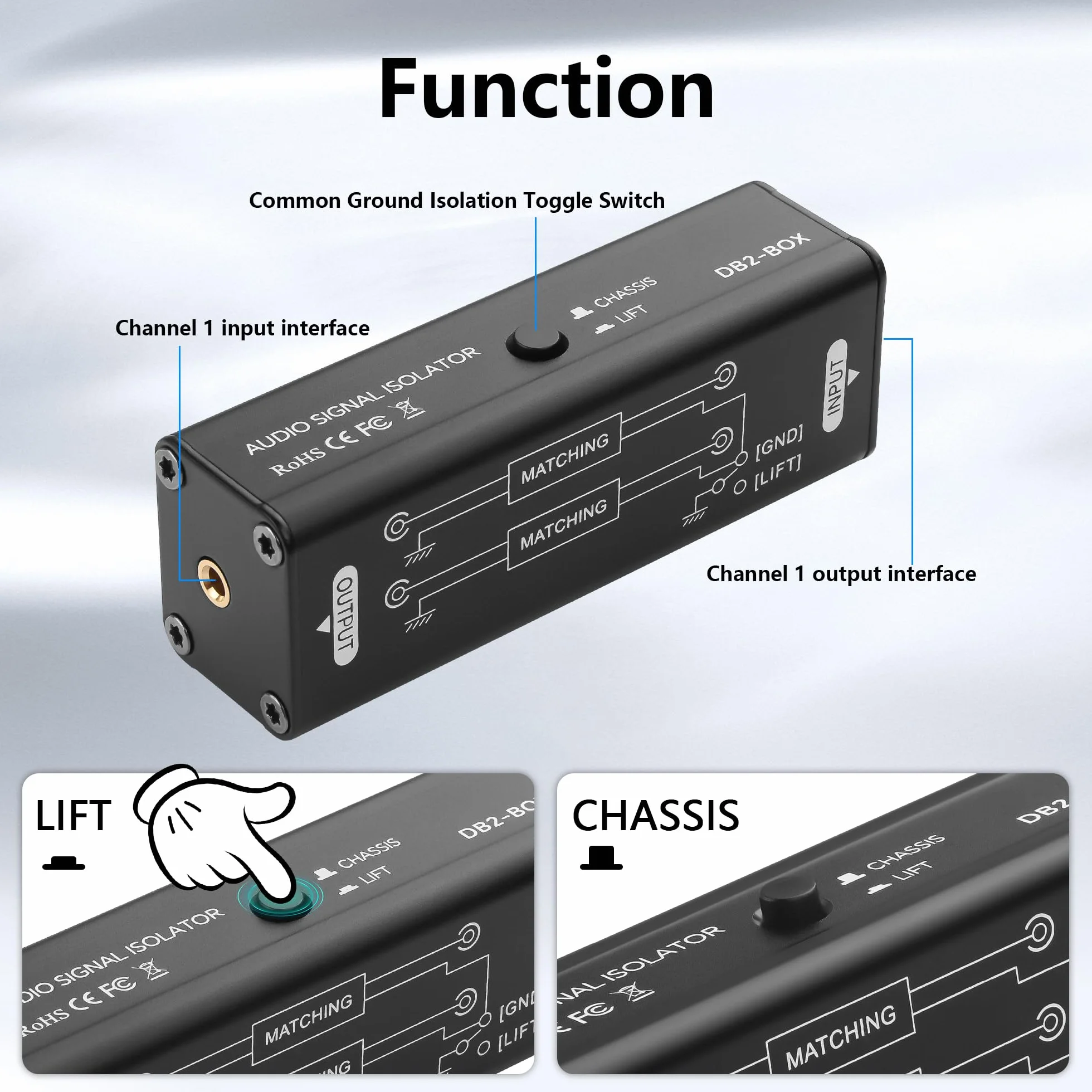 CERRXIAN Izolator szumów 3,5 mm, eliminator szumów, izolator sygnału audio 3,5 mm, eliminuje zakłócenia hałasu, filtr szumów eliminuje szum pętli uziemienia do użytku w studiu, domu lub na scenie