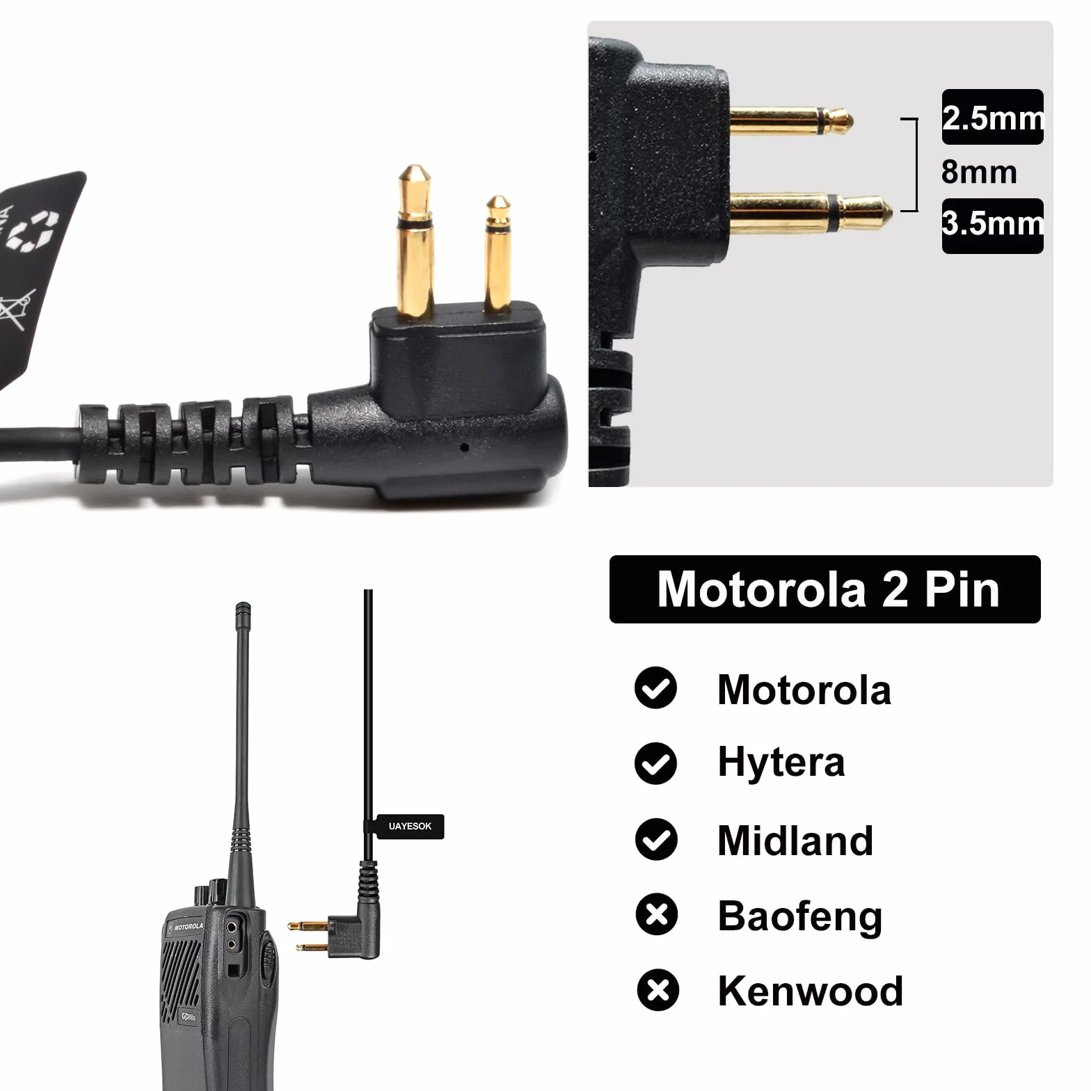 UAYESOK Radiotelefon słuchawki policyjne radiowe słuchawki douszne do Motorola Walkie Talkie z mikrofonem 2 piny, krótkofalówka w kształcie G zestaw słuchawkowy i PTT do Motorola CP040 DP1400 XT420