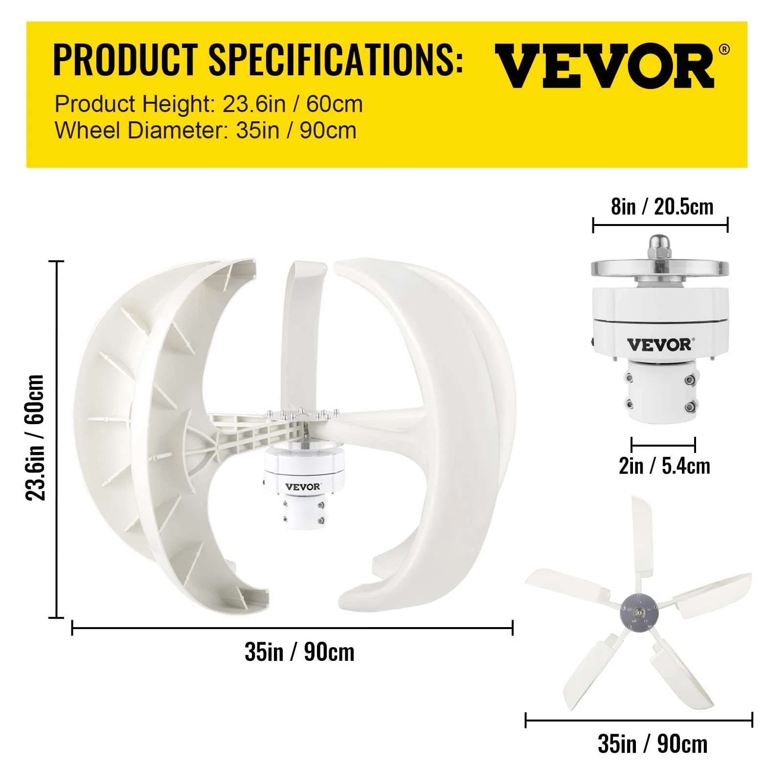 VEVOR Generator wiatrowy, 600 W, 12 V, z turbiną słoneczną, przenośną latarnią