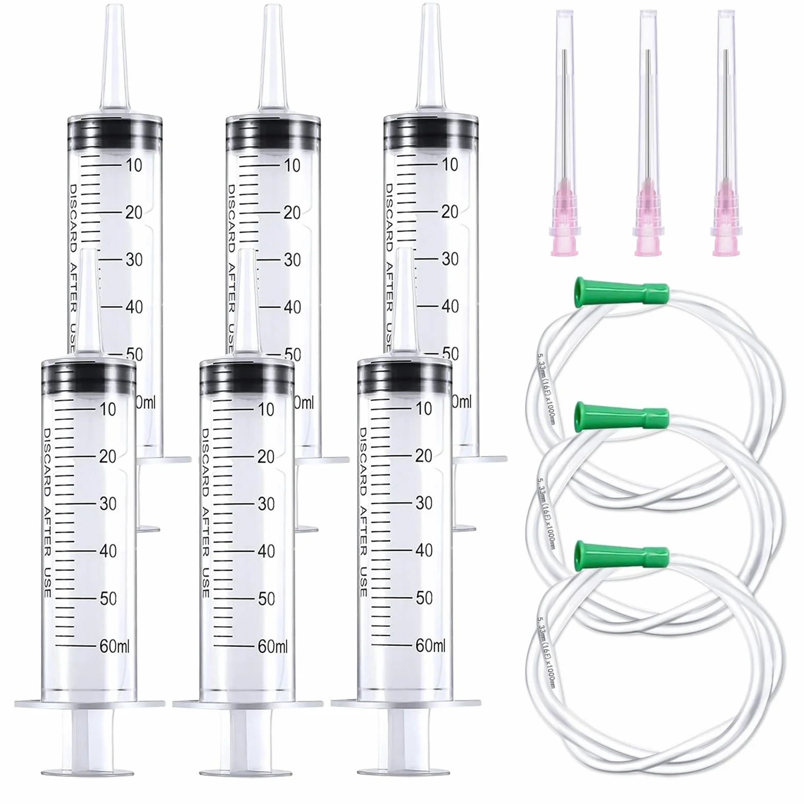 6 sztuk strzykawek 50 ml (60 ml) z igłą, strzykawka z wężem, pojedynczo zapakowana, idealna do karmienia zwierząt laboratoryjnych, nawadniania roślin przemysłowych