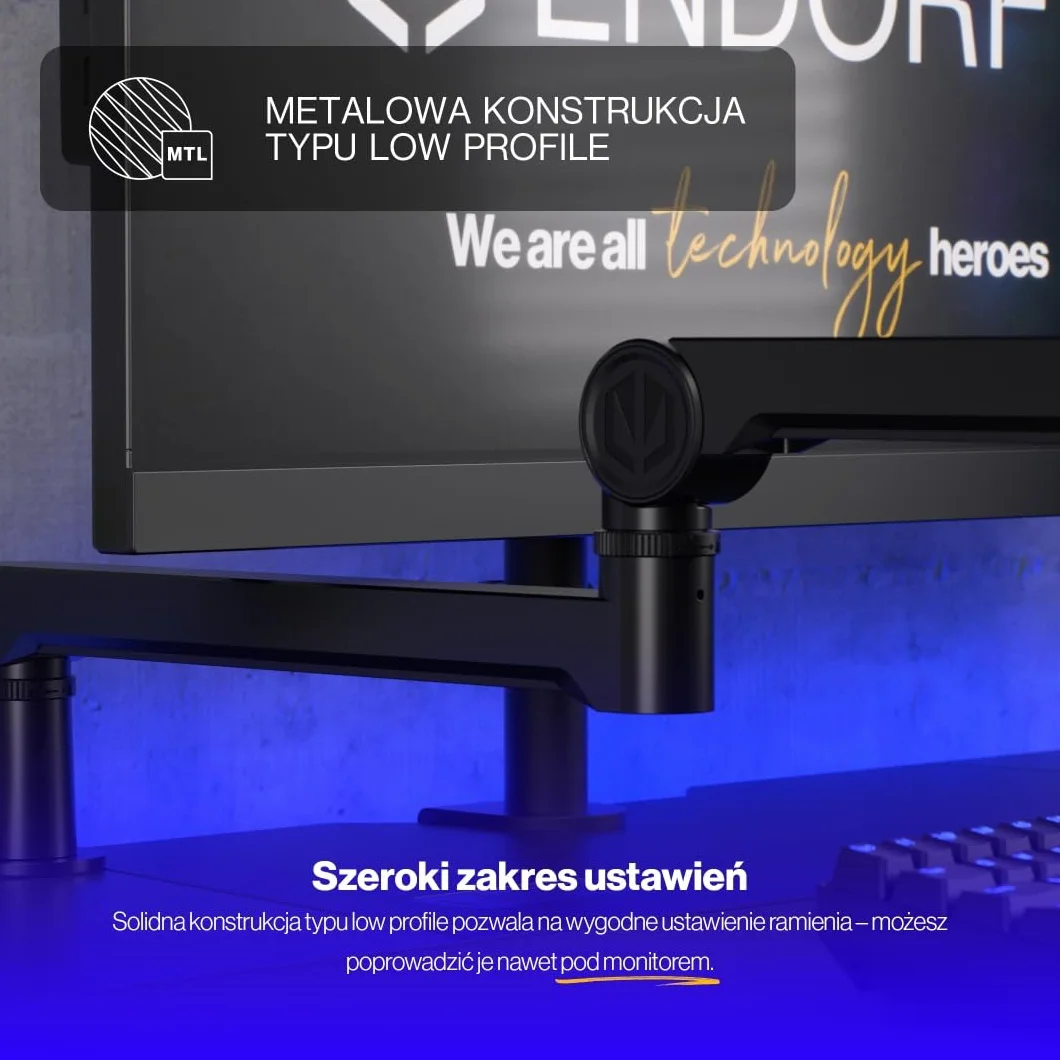 ENDORFY Broadcast Low Profile Boom Arm, niskoprofilowe ramię na mikrofon, smartfon, oświetlenie, kamerę, 360 stopni rotacji, ukryty kanał na przewody, dla graczy, twórców, streamerów, podcasterów