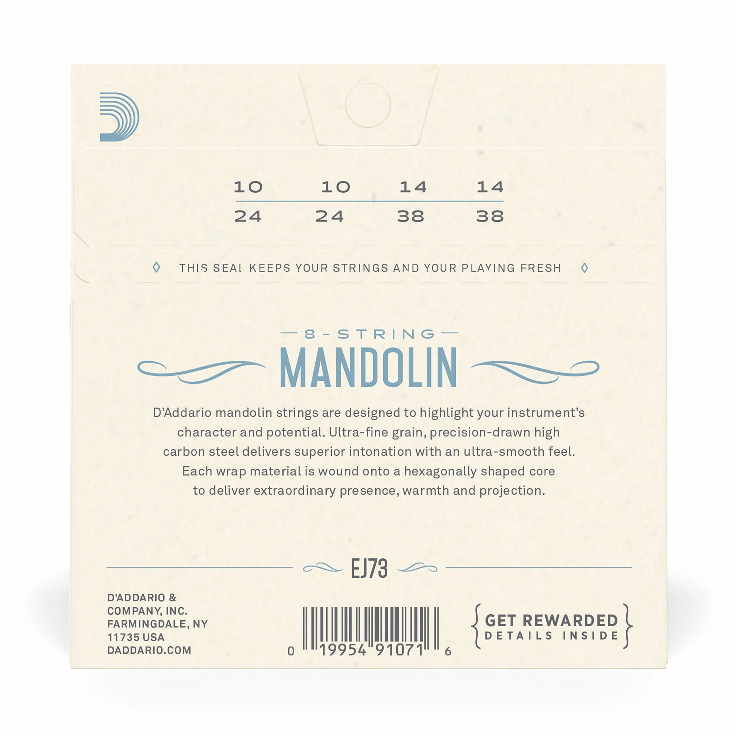 D'Addario Struny mandoliny - struny mandoliny - brąz fosforowy - do 8 strun mandoliny - ciepły, jasny, zrównoważony ton - EJ73 - lekki, 10-38