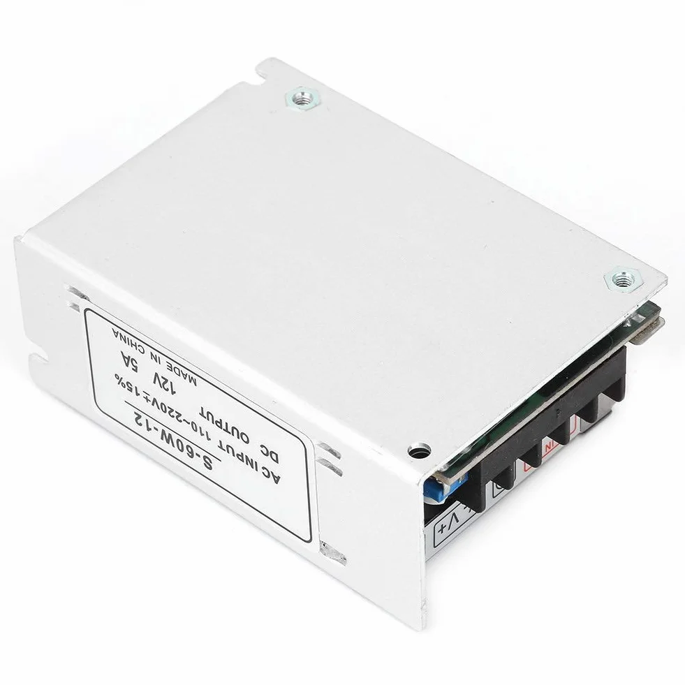 KSTE Zasilacz impulsowy 12 V, 5 A 12 V, uniwersalny wyłącznik zasilania – AC/DC, regulowany zasilacz impulsowy do zasilacza LED