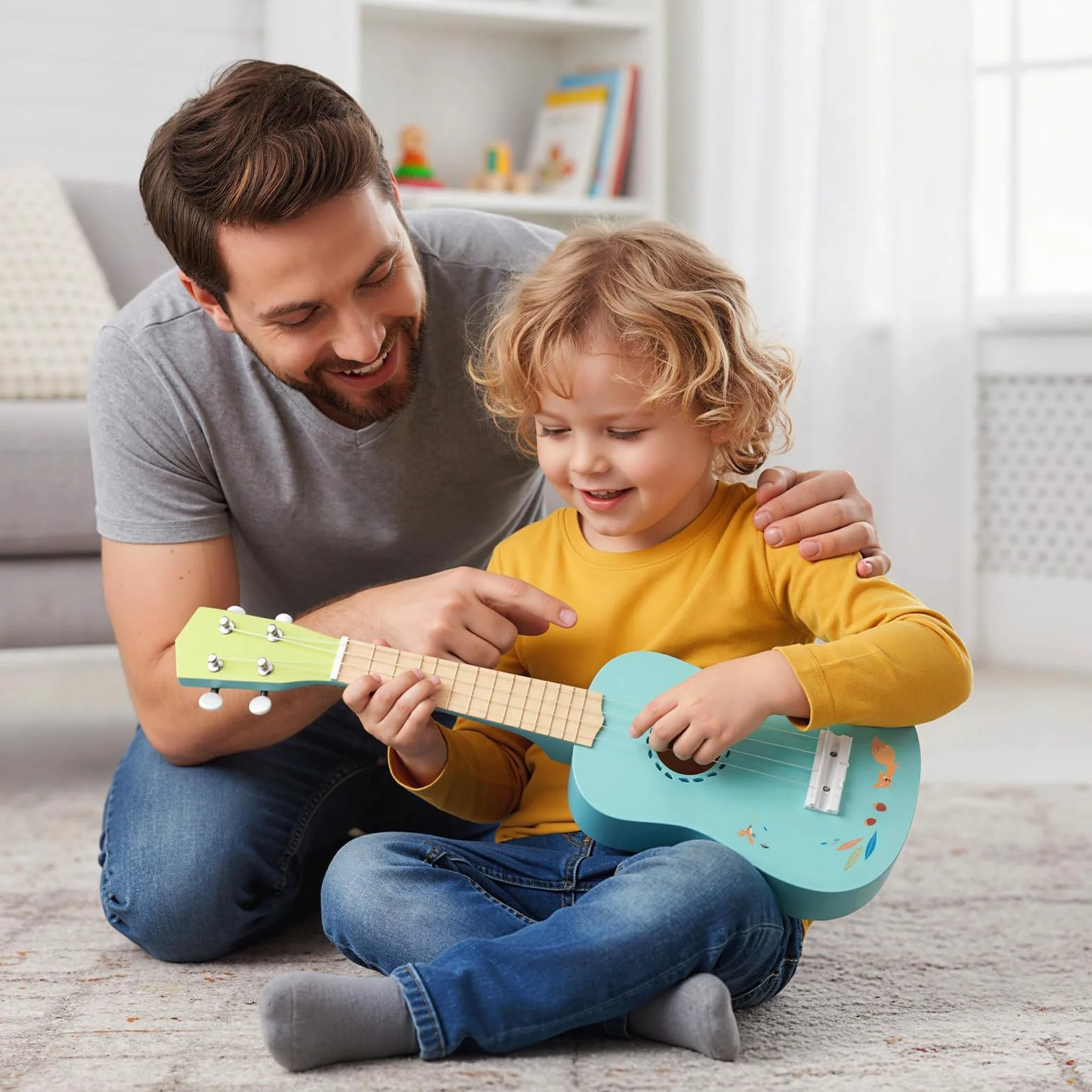COSTWAY Ukulele dla dzieci, małe ukulele z korpusem z drewna basowego i 4 strunami nylonowymi, pedagogiczny instrument muzyczny, gitara dla początkujących od 3 lat, jasnoniebieskie