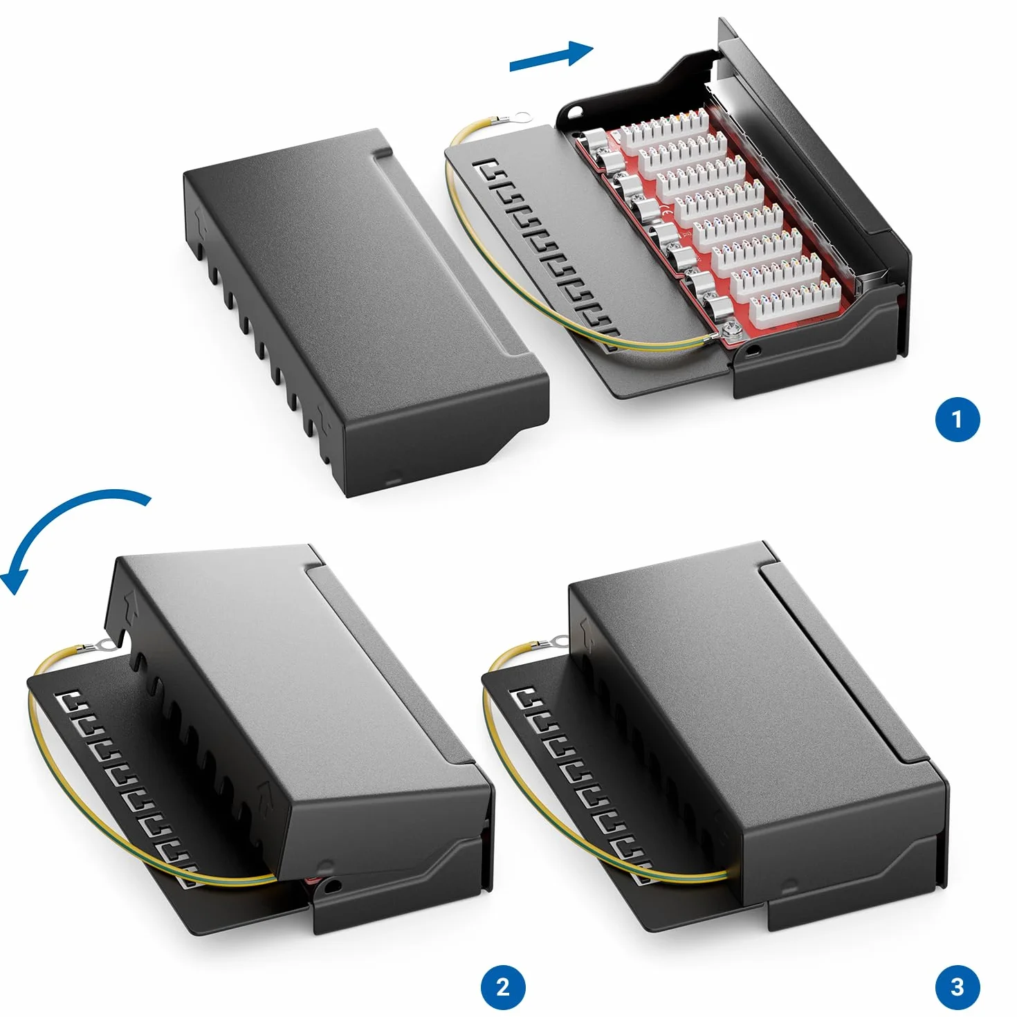 deleyCON CAT 6a Patch Panel Krosownica 8 Portów - na Biurko i na Ścianę Ekranowany 8x RJ45 Jack - TIA568A TIA568B - Czarny