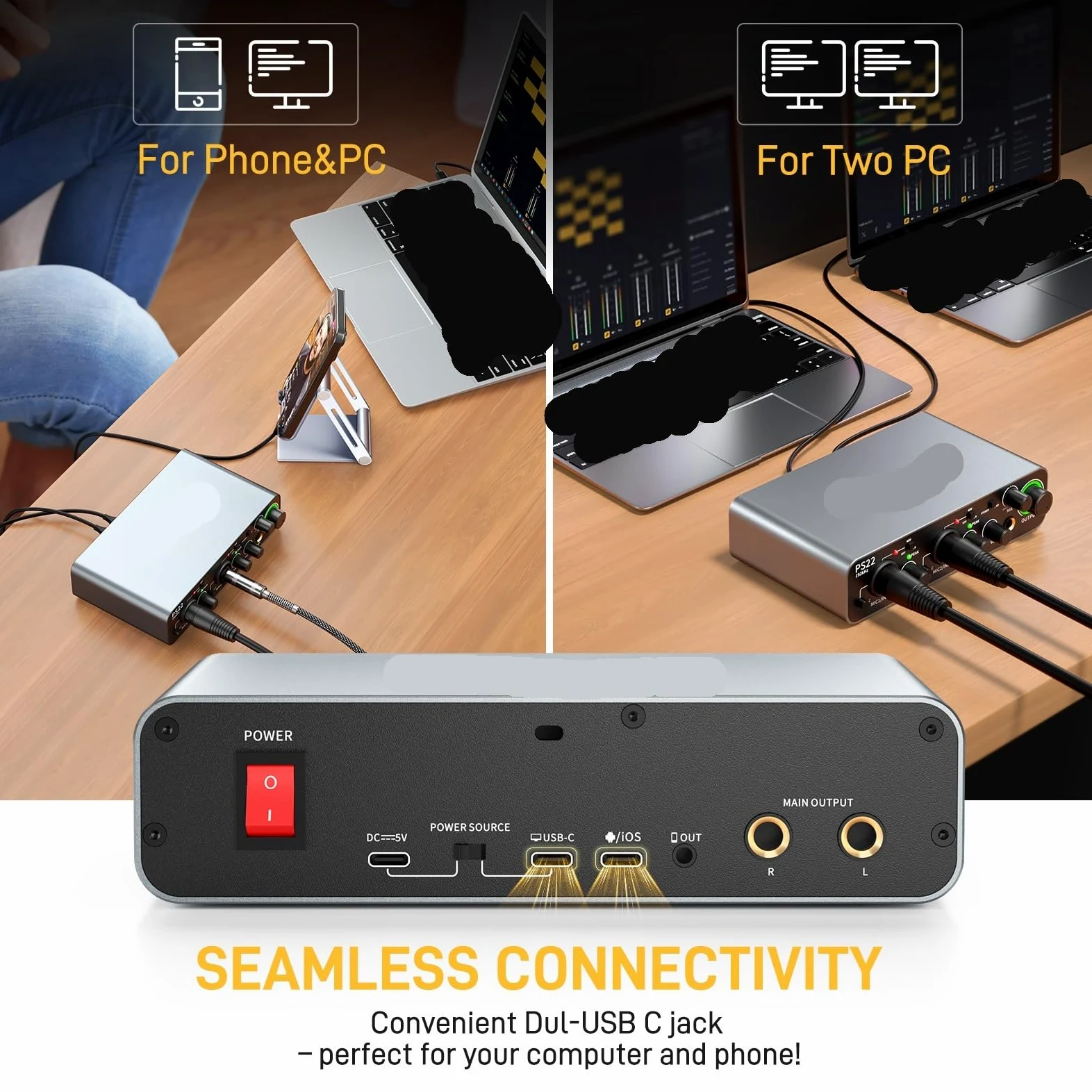 Interfejs audio dla komputera PC, przedwzmacniacz Pro 60 dB, 24 bity 192 kHz, podwójny interfejs USB,Uniwersalna Kompatybilność