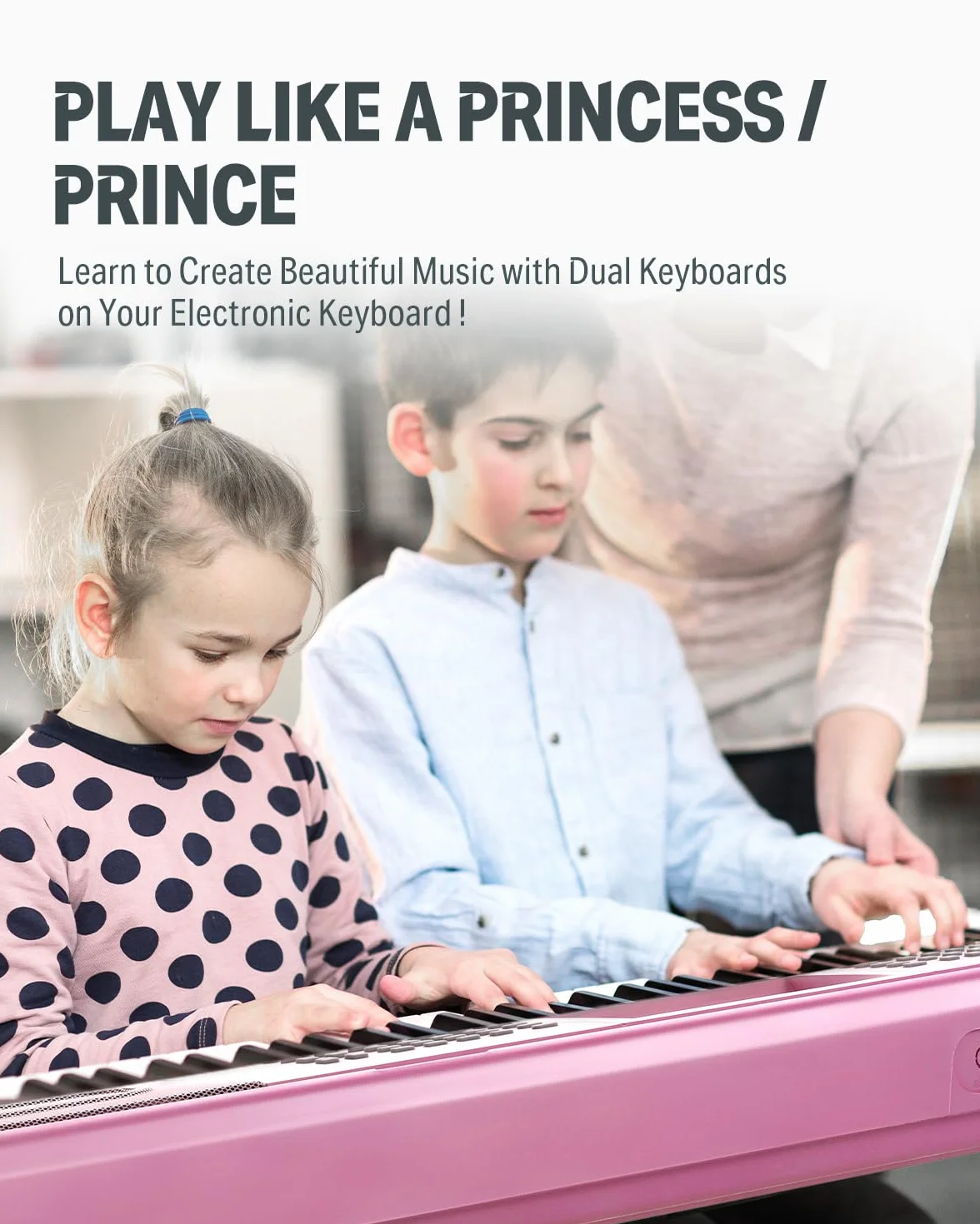 Donner Keyboard Piano 61 klawiszy, elektryczny zestaw keyboard z 249 głosami, 249 rytmami – w zestawie stojak na fortepian, taboret, mikrofon, prezent dla początkujących, różowy (DEK-610S)