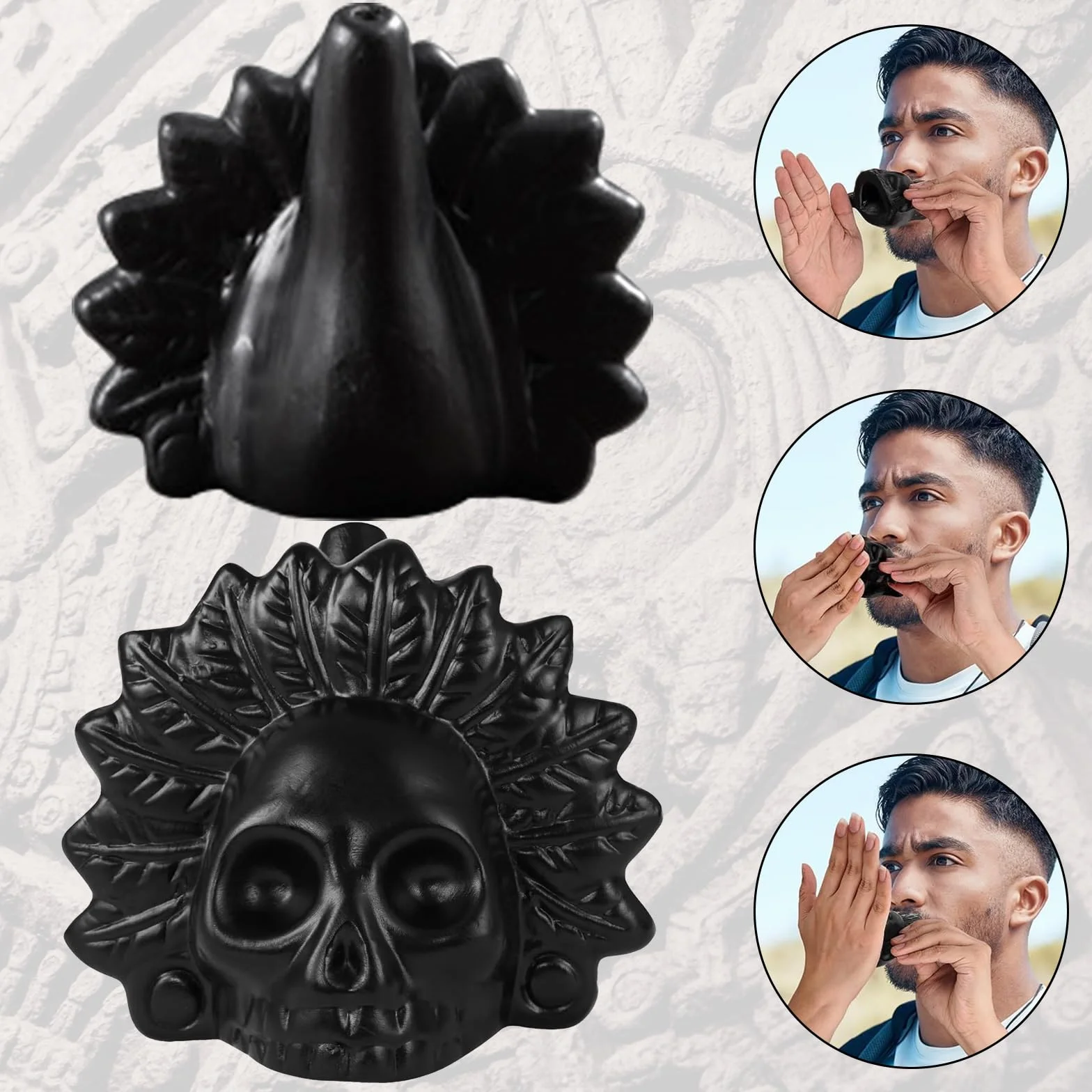Aztecka gwizdek śmierci, 125 dB, najgłośniejsze krzyki, krzyk Azteków, gwizdek wojenny, oryginalny, aztecki gwizdek śmierci, gwizdek na Dzień Zmarłych, prezenty (kolor czarny bóg wiatru)