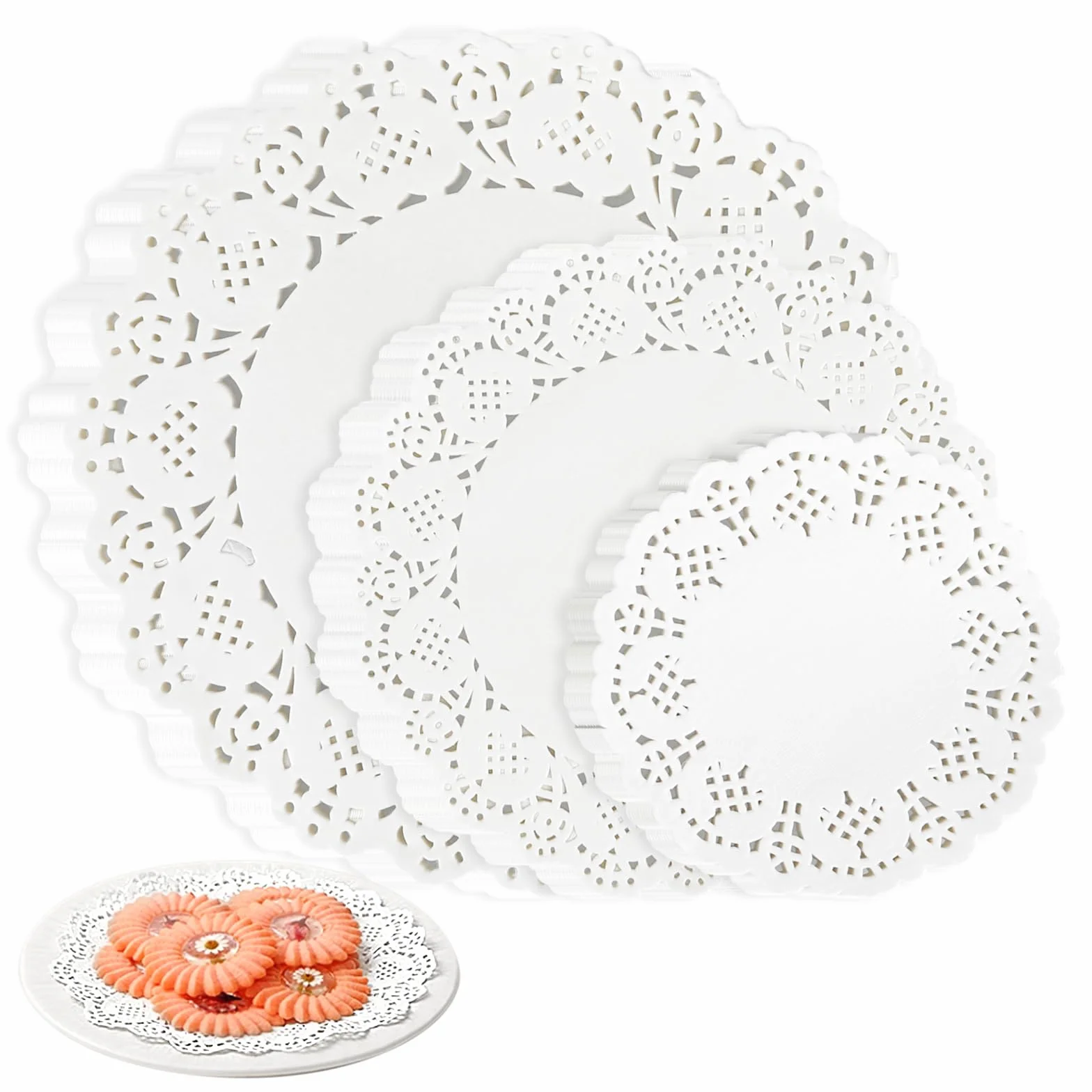 Jeffdad 150 szt. papierowych serwetek w różnych rozmiarach – 11,4 cm / 16,5 cm / 21,5 cm do żywności, stołów, talerzy, ciast, deserów, rękodzieła