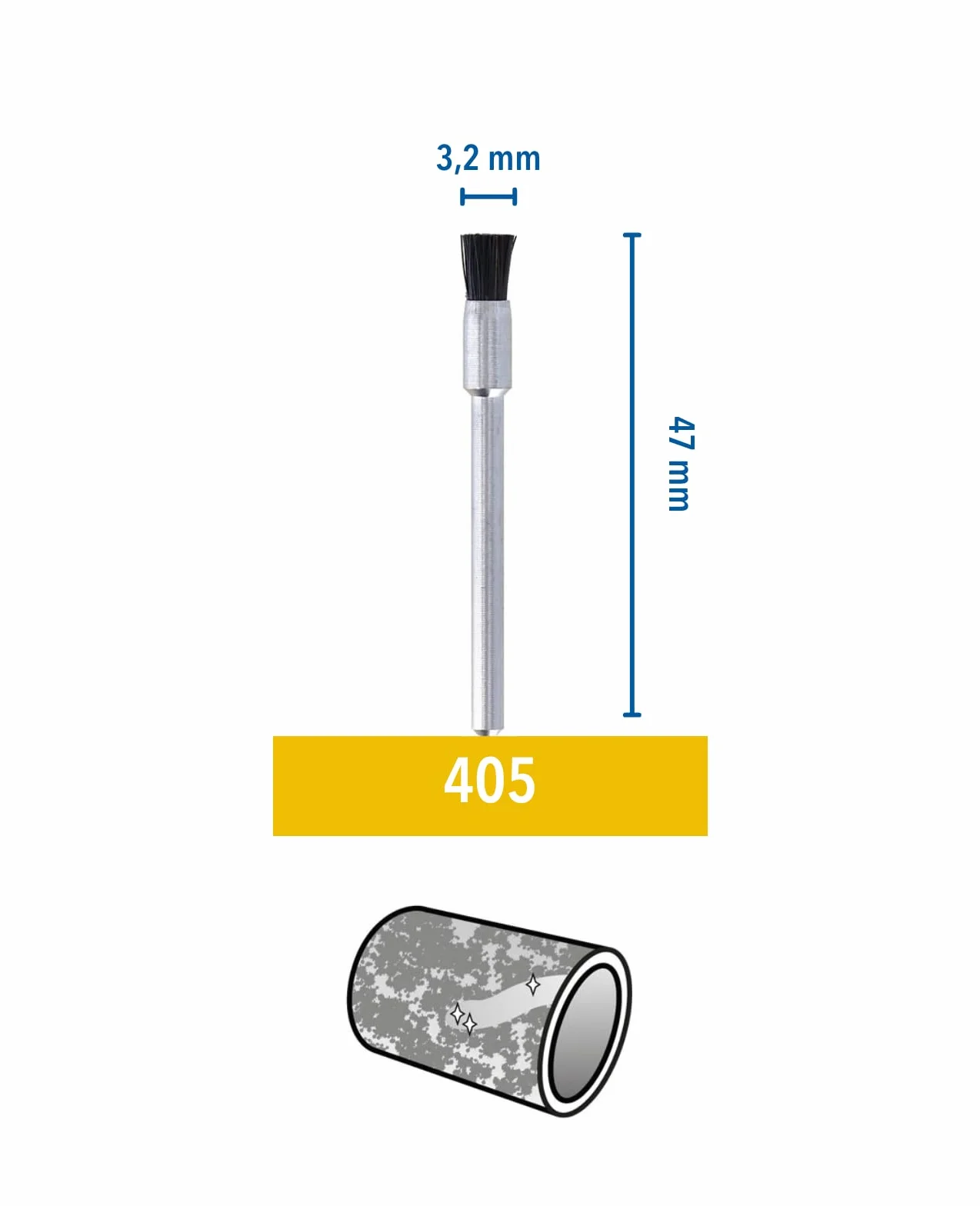 Dremel 405 szczotka z włosia, zestaw akcesoriów: 3 szczotki (3,2 mm) do czyszczenia płaskich powierzchni lub rowków w materiałach z tworzyw sztucznych lub stali