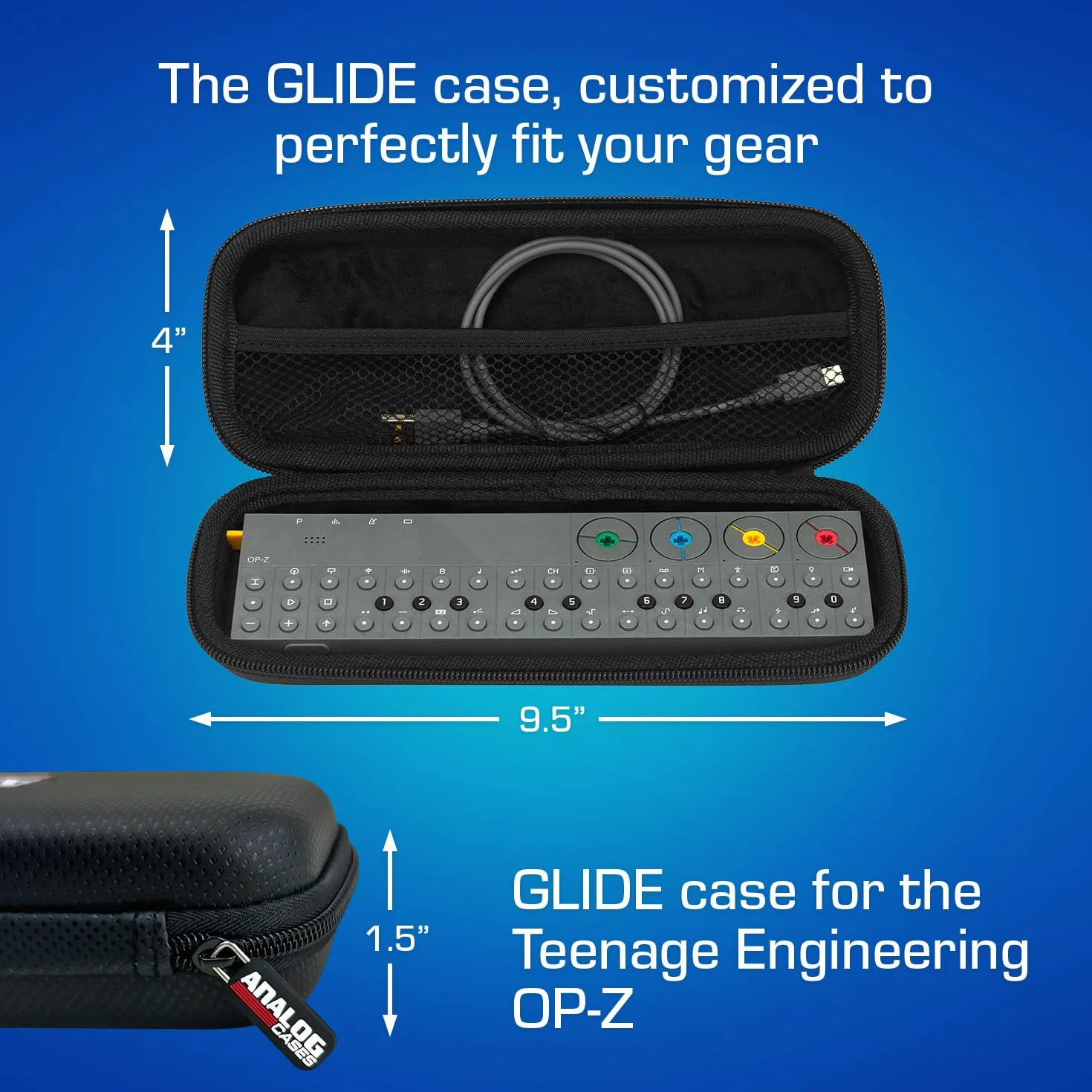 Analog Cases GLIDE Case dla Teenage Engineering OP-Z lub podobnych syntezatorów (futerał wykonany z wodoodpornej imitacji skóry, z wytrzymałym gumowym uchwytem do przenoszenia), czarny