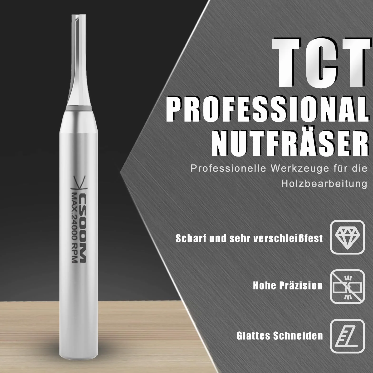 CSOOM TCT-Professional frez do rowków trzonek 8 mm, szlifierka prosta CNC, frez do drewna, nadaje się do przycinania i frezowania rowków 3 mm