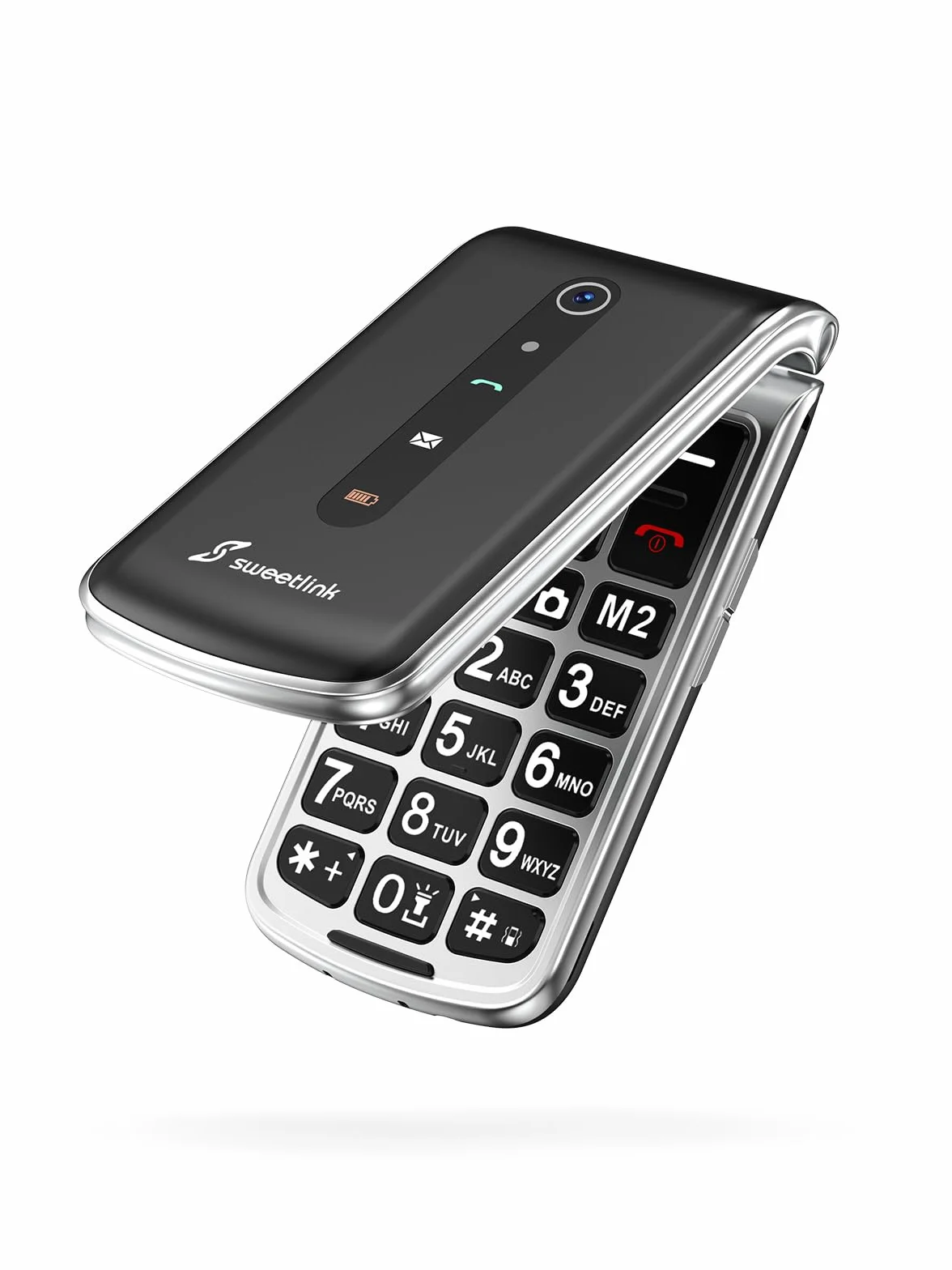 SweetLink Duży Przycisk Telefon Komórkowy dla Seniorów, GSM Flip Telefony Komórkowe Dla Osób Starszych, Głośny Głośność, Funkcja SOS, Wyświetlacz 2,4", Radio FM, Latarka, Kontakty Obrazowe, Czarny