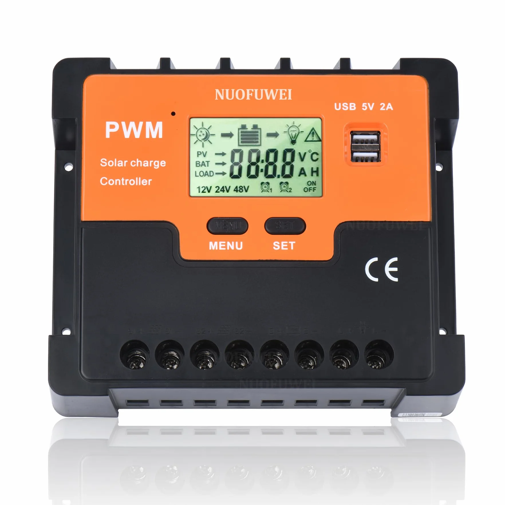 Regulator ładowania solarnego 80 A, 12 V, 24 V, 36 V, 48 V, solarny regulator ładowania PWM 80 A z czujnikiem temperatury, 4 porty USB,