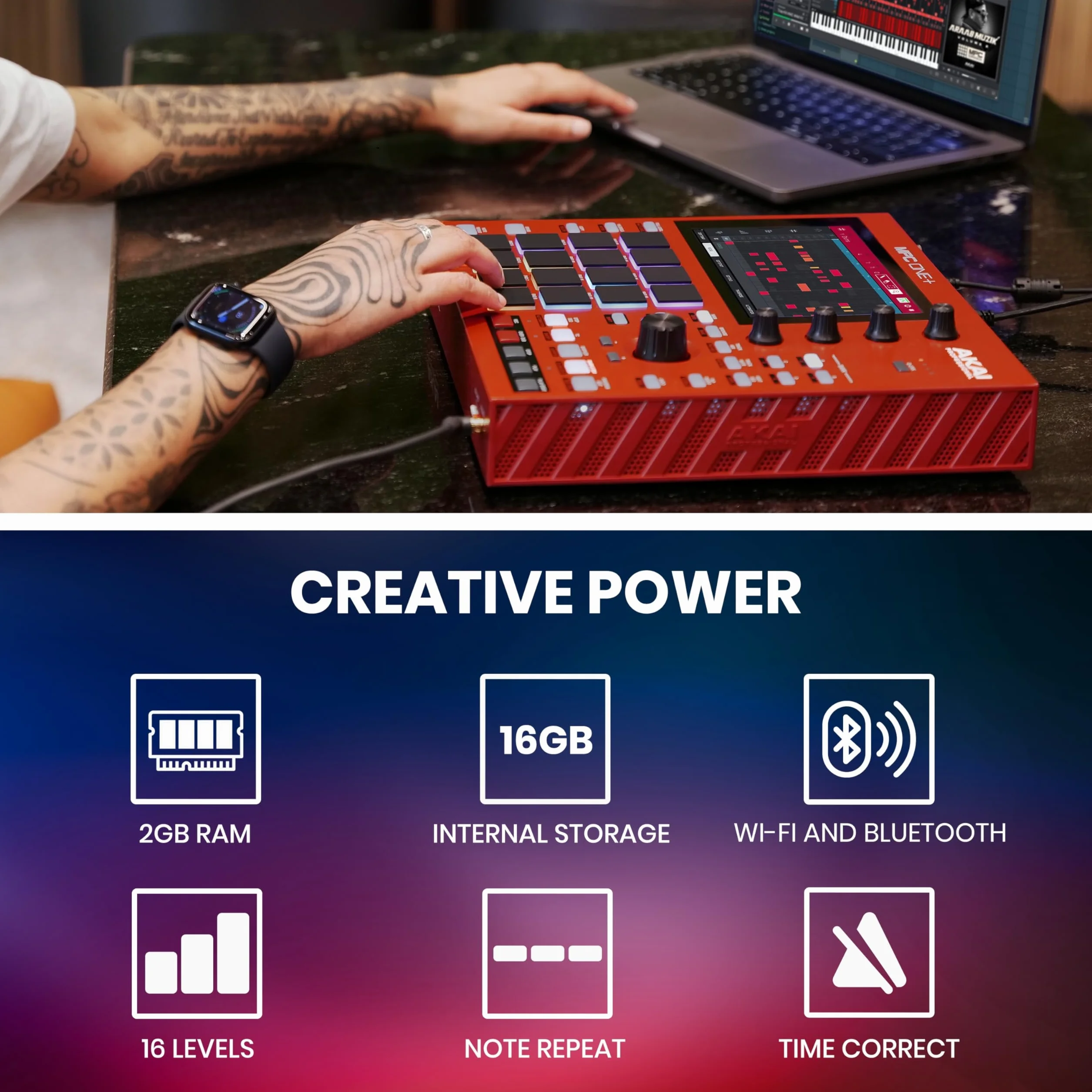 Akai Professional MPC One+ samodzielny automat perkusyjny, beat maker i kontroler MIDI z WiFi, Bluetooth, padami perkusyjnymi, ekranem dotykowym i integracją z Native Instruments