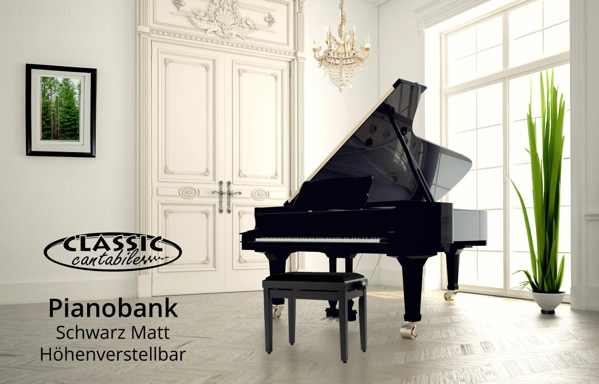 Classic Cantabile Ławka Fortepianowa, Czarny, 55 x 47 x 32cm