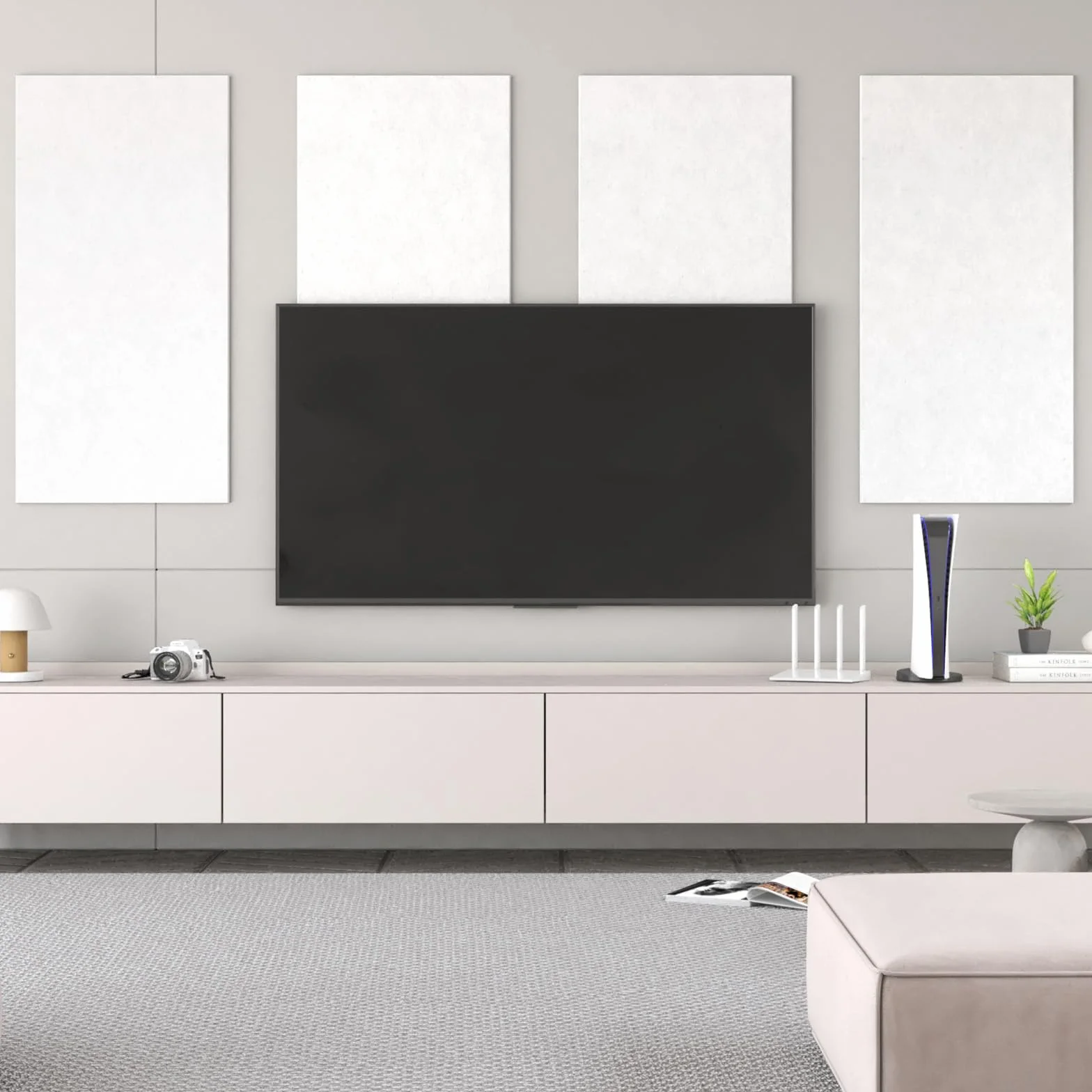 TONOR Pakiet 4 Paneli Akustycznych, 120 x 60 x 0,9 cm, w Pełni Samoprzylepne Panele Akustyczne, Panele Redukujące Hałas i Echo, Panele Akustyczne do Studiów, Domów, Biur, Biały