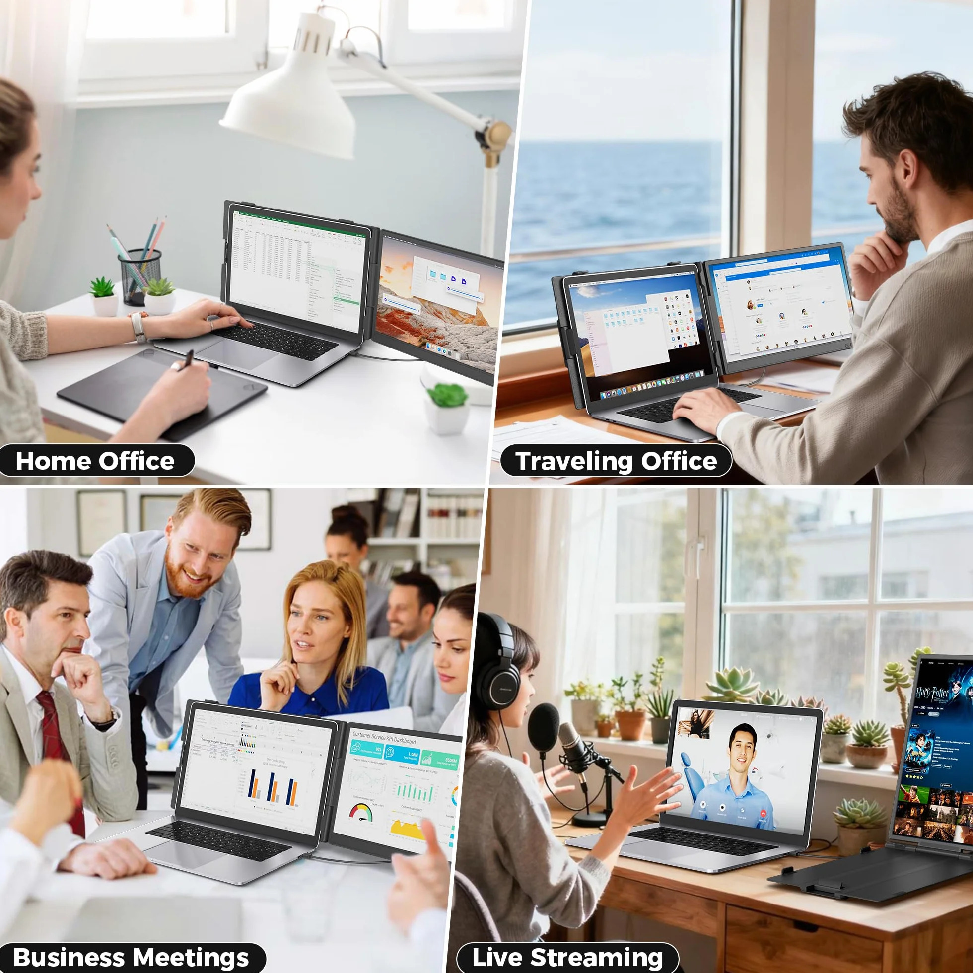 Przedłużacz ekranu laptopa, 35.6 cm FHD 1080P IPS Dual Screen Laptop, przenośny monitor do laptopów 13-17,3 cala