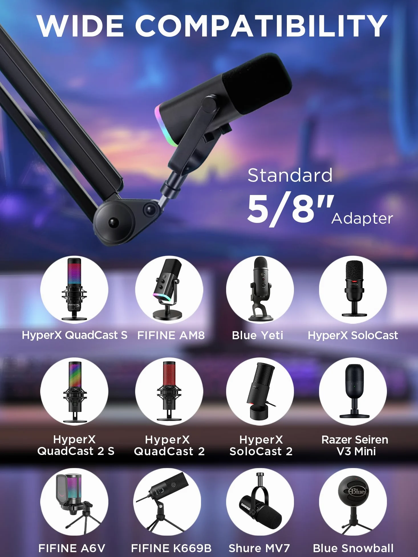 InnoGear Wysięgnik mikrofonowy stojak na mikrofon zarządzanie kablami do Blue Yeti FIFINE AM8 K669B HyperX QuadCast S SoloCast AT2020 Shure SM7B MV7 i innych mikrofonów