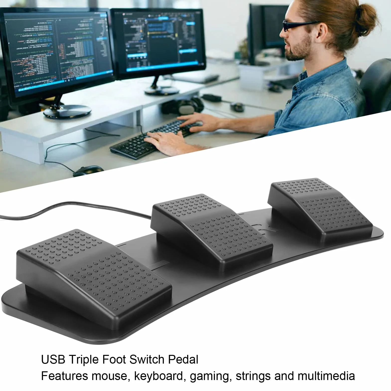 Potrójny Pedał USB, Potrójny Przełącznik Mechaniczny Kontrolera Klawiszy, Pedał Przełącznika Działania Klawiatury USB do Gier Media Instrument
