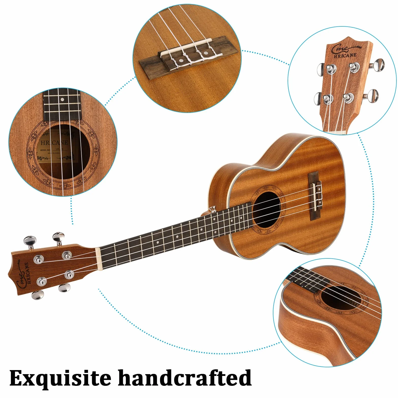 Koncert Ukulele, 23-calowy Profesjonalny Ukulele Początkujący Mała Gitara Hawajska Gitara Zestaw z Wysokiej Jakości Torba Gitarowa