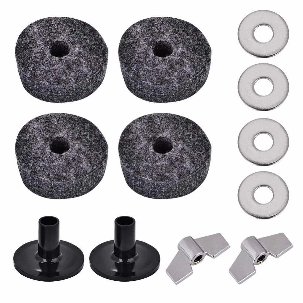Alomejor Cymbal akcesoria zamienne filc cymbal Hi-Hat sprzęgło filcowe nakrycie głowy kubek filcowe rękawy z podstawowymi nakrętkami skrzydełkowymi i podkładką talerzową do zestawu perkusyjnego